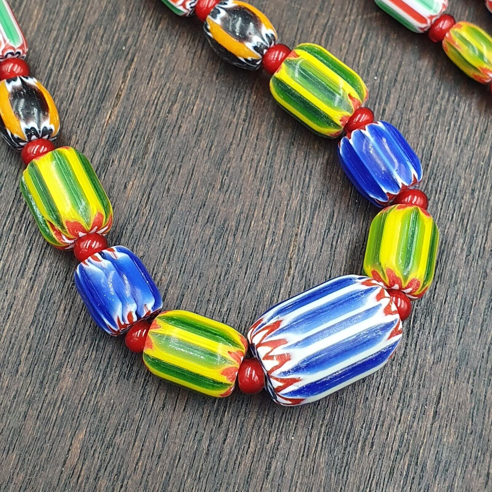 Venetian Style Chevron and White Heart Venetian Beads Glass Beads Necklace YCH-4
