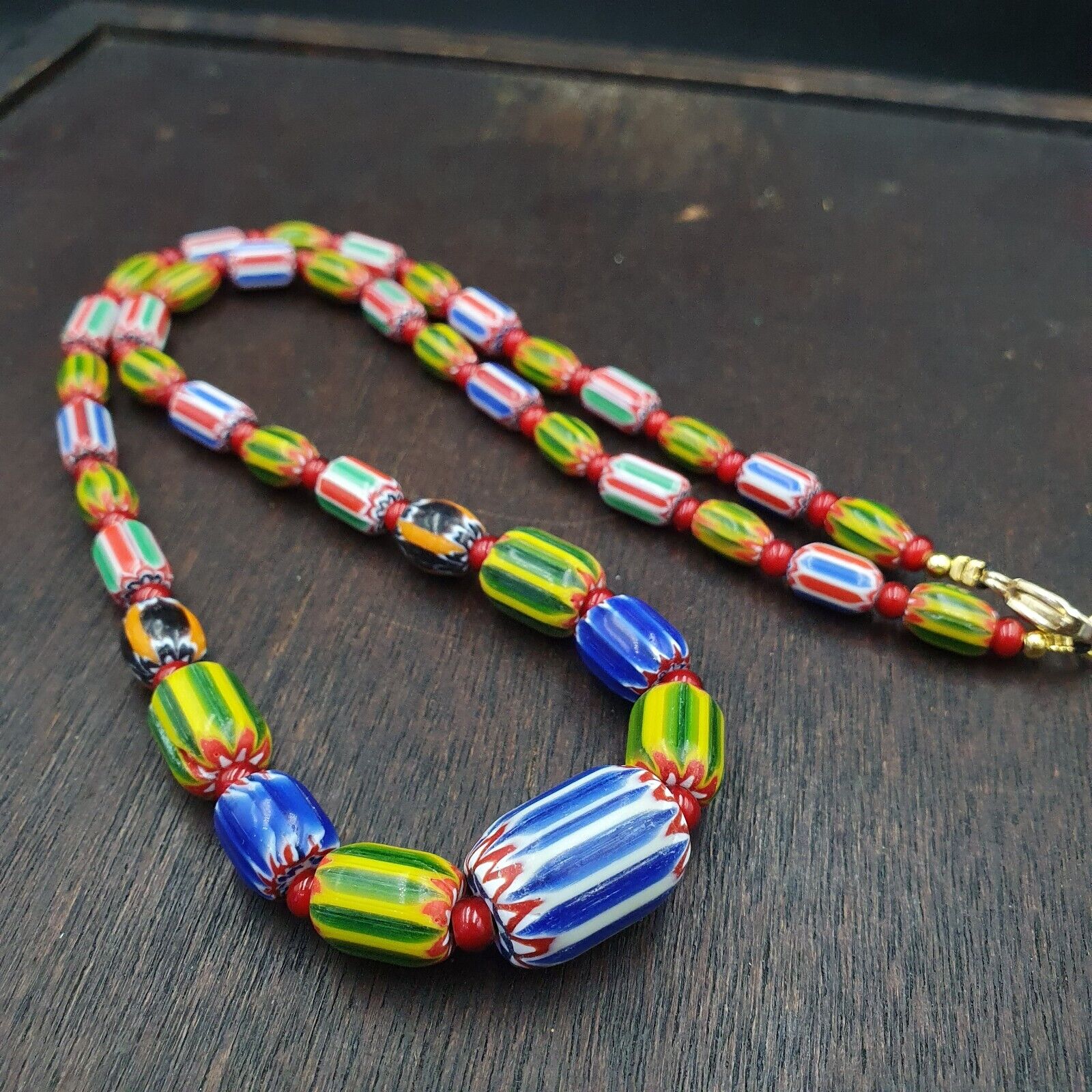 Venetian Style Chevron and White Heart Venetian Beads Glass Beads Necklace YCH-4