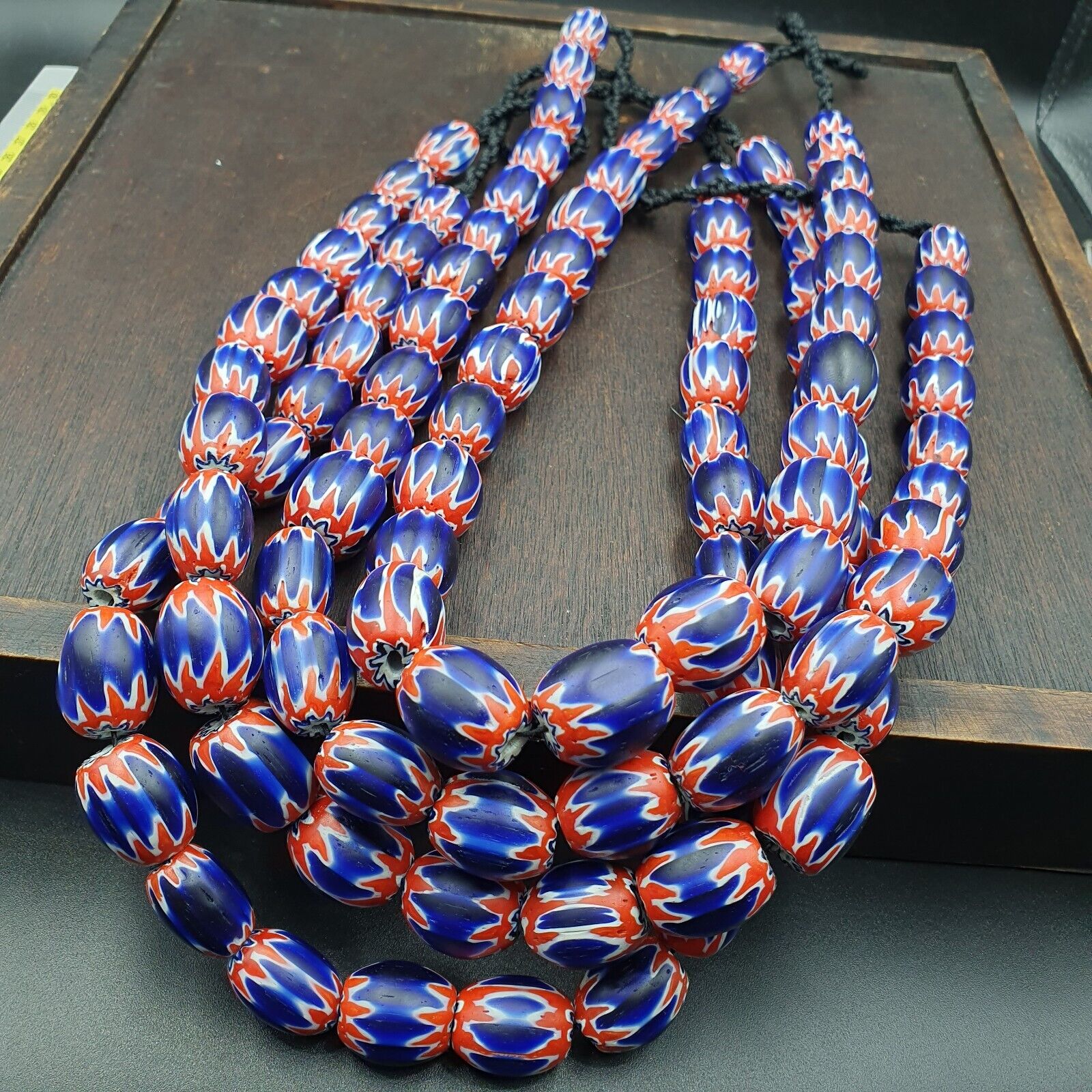 Venetian Antique Style African Blue Glass Chevron With Big Beads 14-18mm