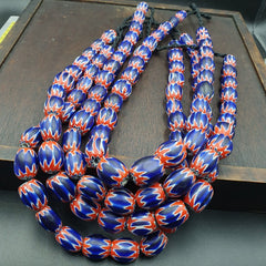 Venetian Antique Style African Blue Glass Chevron With Big Beads 14-18mm