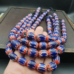 Venetian Antique Style African Blue Glass Chevron With Big Beads 14-18mm