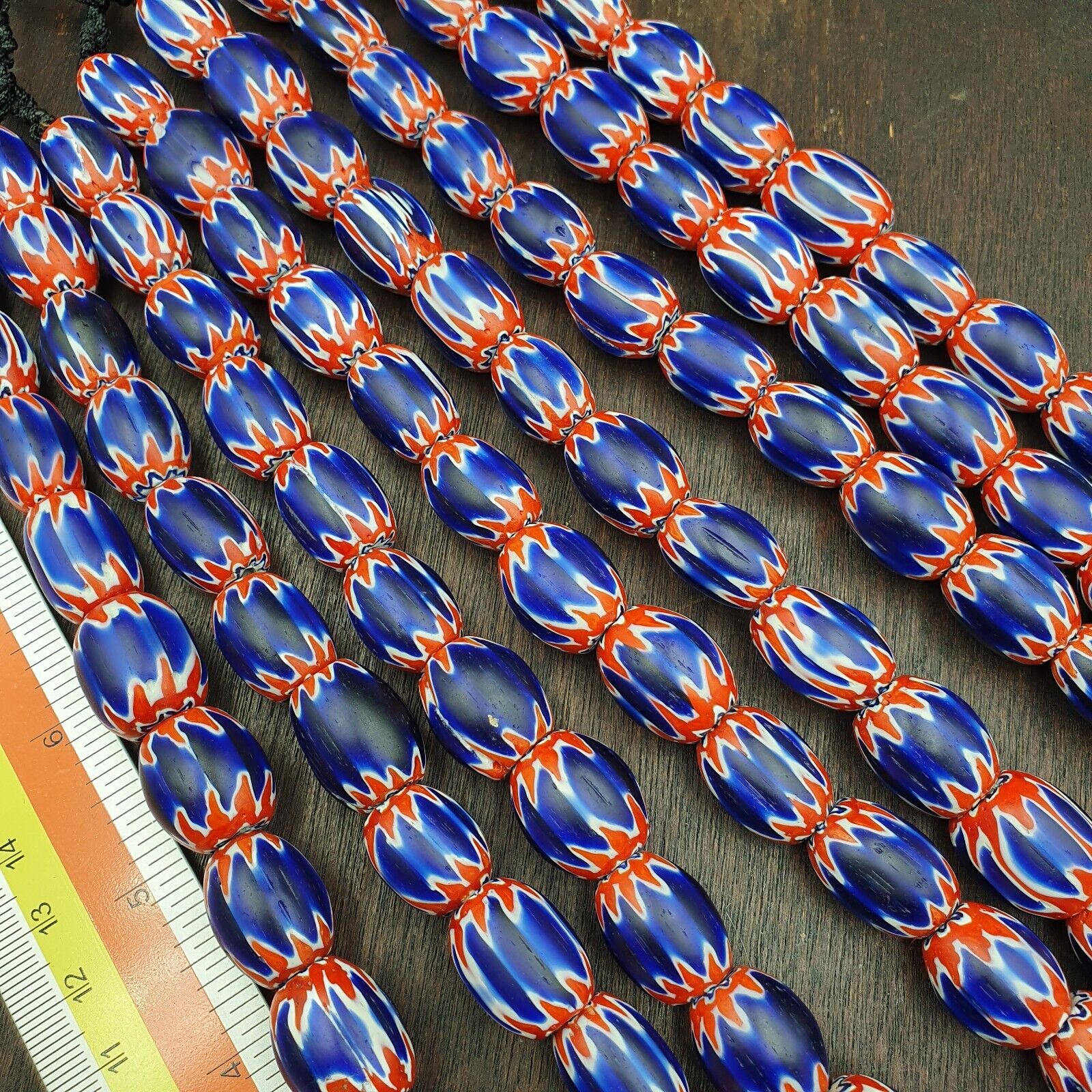 Venetian Antique Style African Blue Glass Chevron With Big Beads 14-18mm