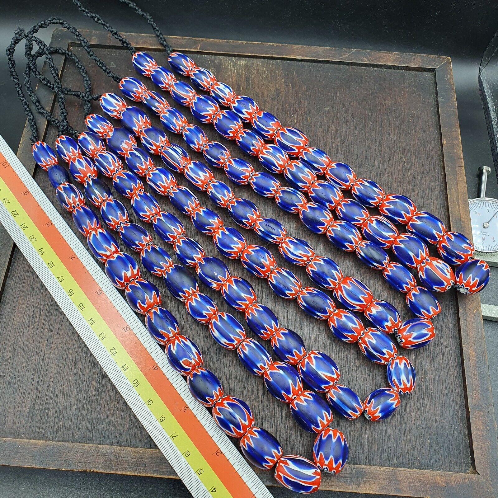 Venetian Antique Style African Blue Glass Chevron With Big Beads 14-18mm