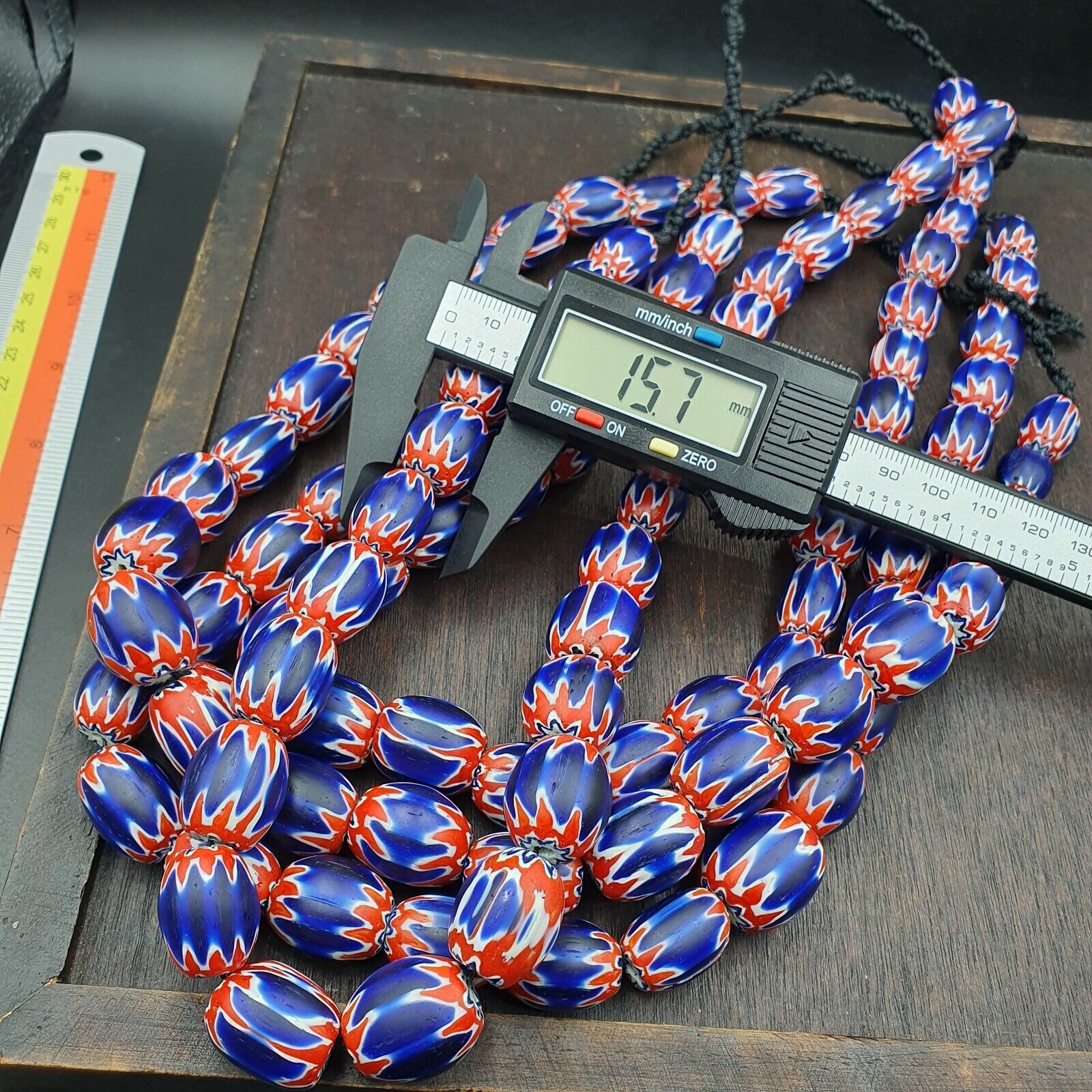 Venetian Antique Style African Blue Glass Chevron With Big Beads 14-18mm