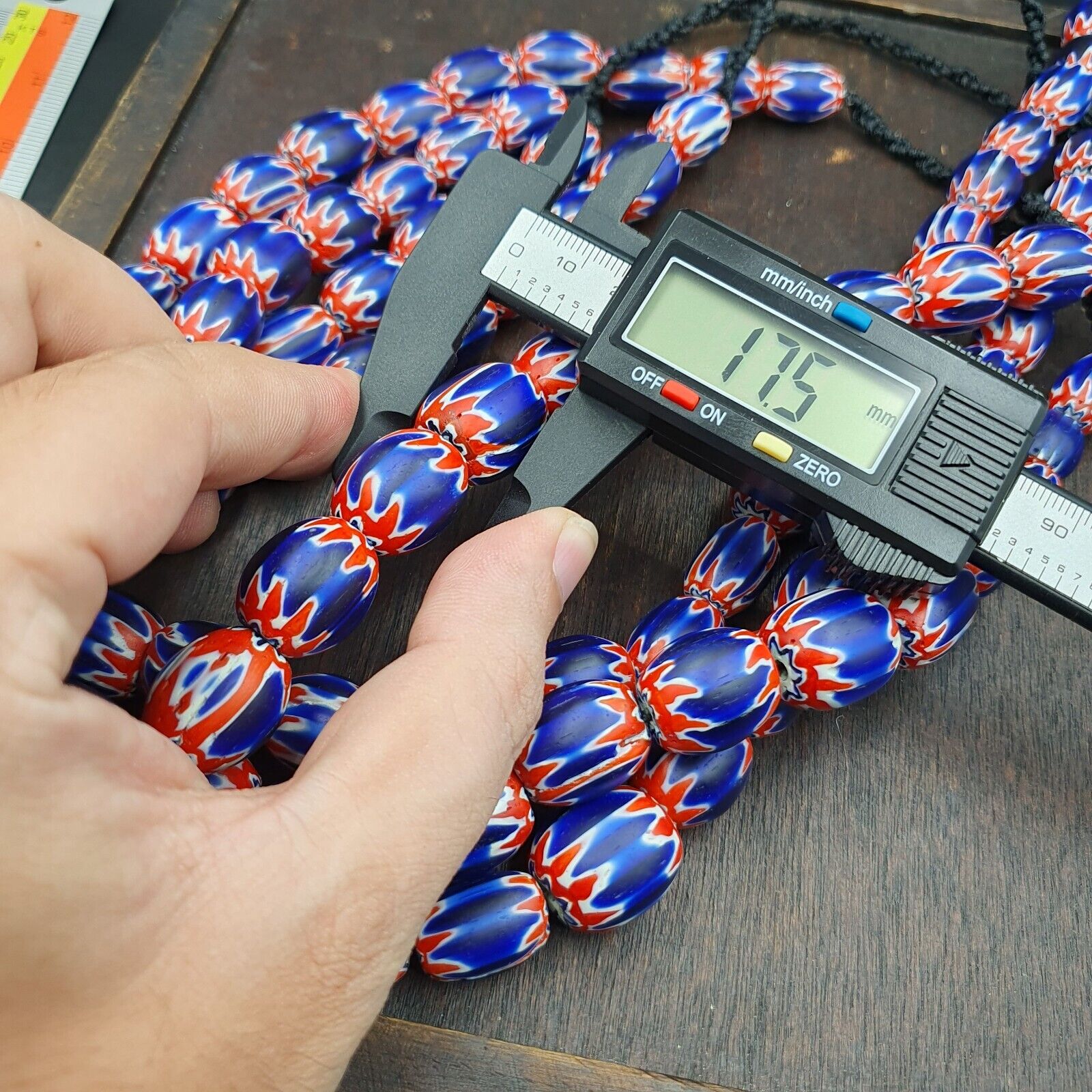 Venetian Antique Style African Blue Glass Chevron With Big Beads 14-18mm