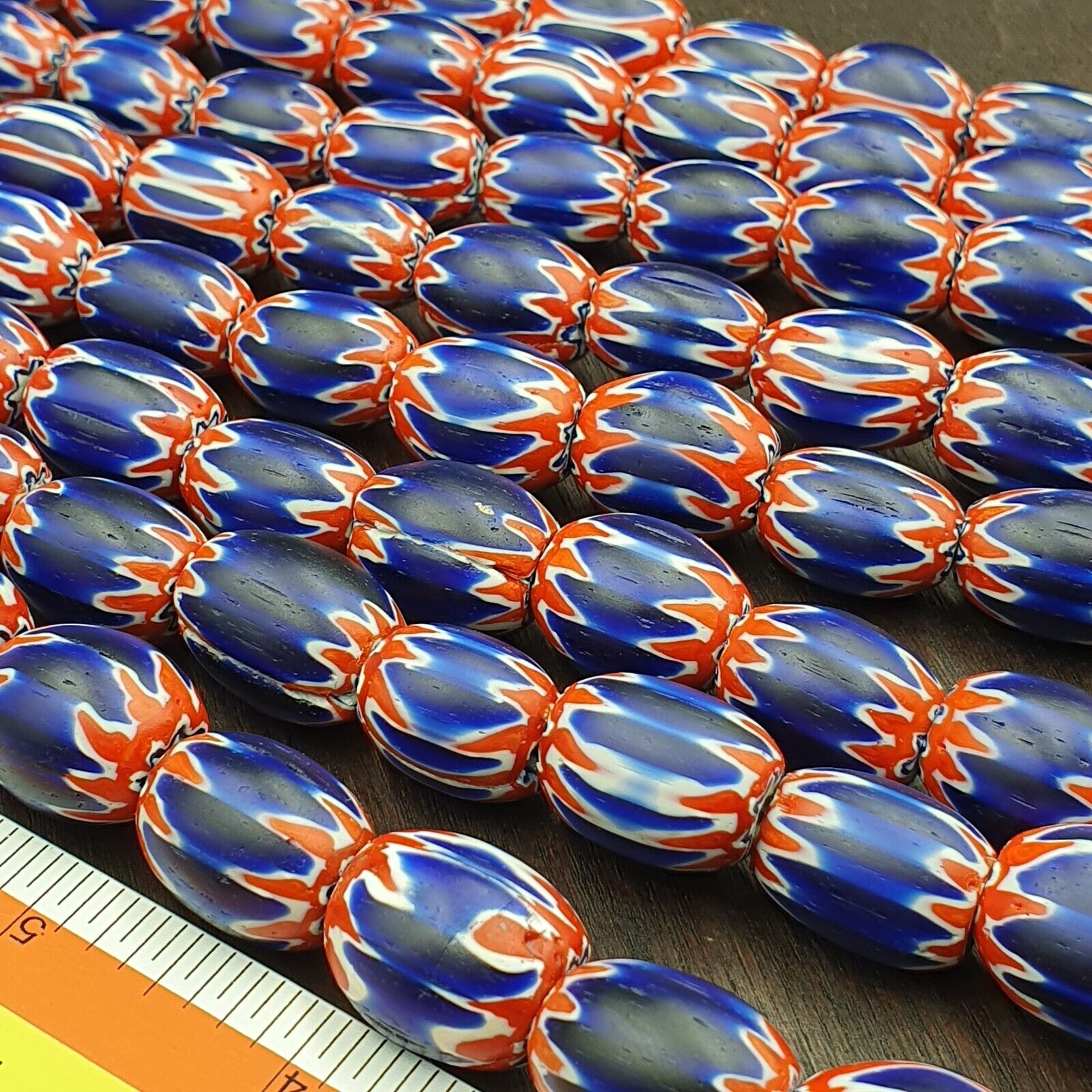 Venetian Antique Style African Blue Glass Chevron With Big Beads 14-18mm