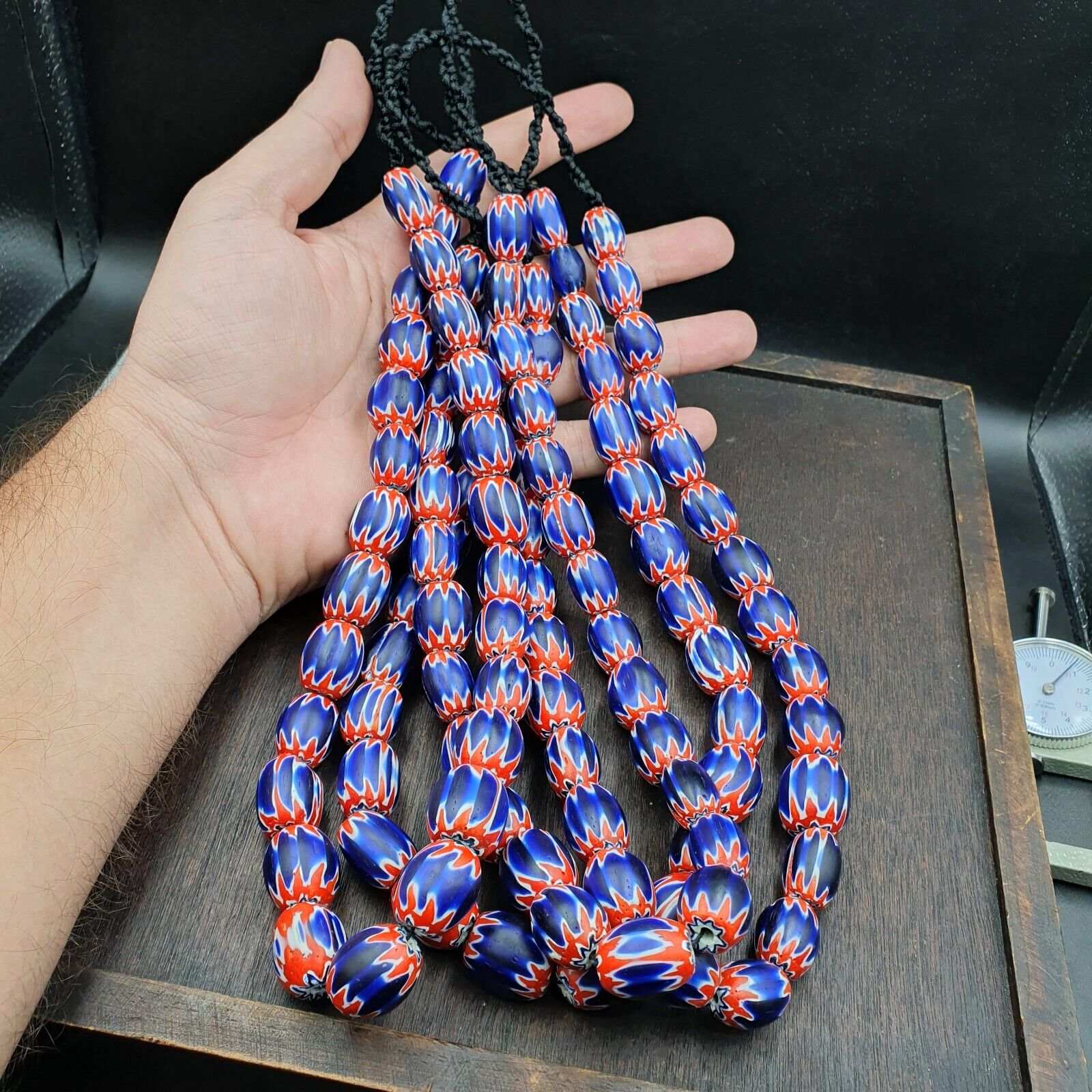 Venetian Antique Style African Blue Glass Chevron With Big Beads 14-18mm