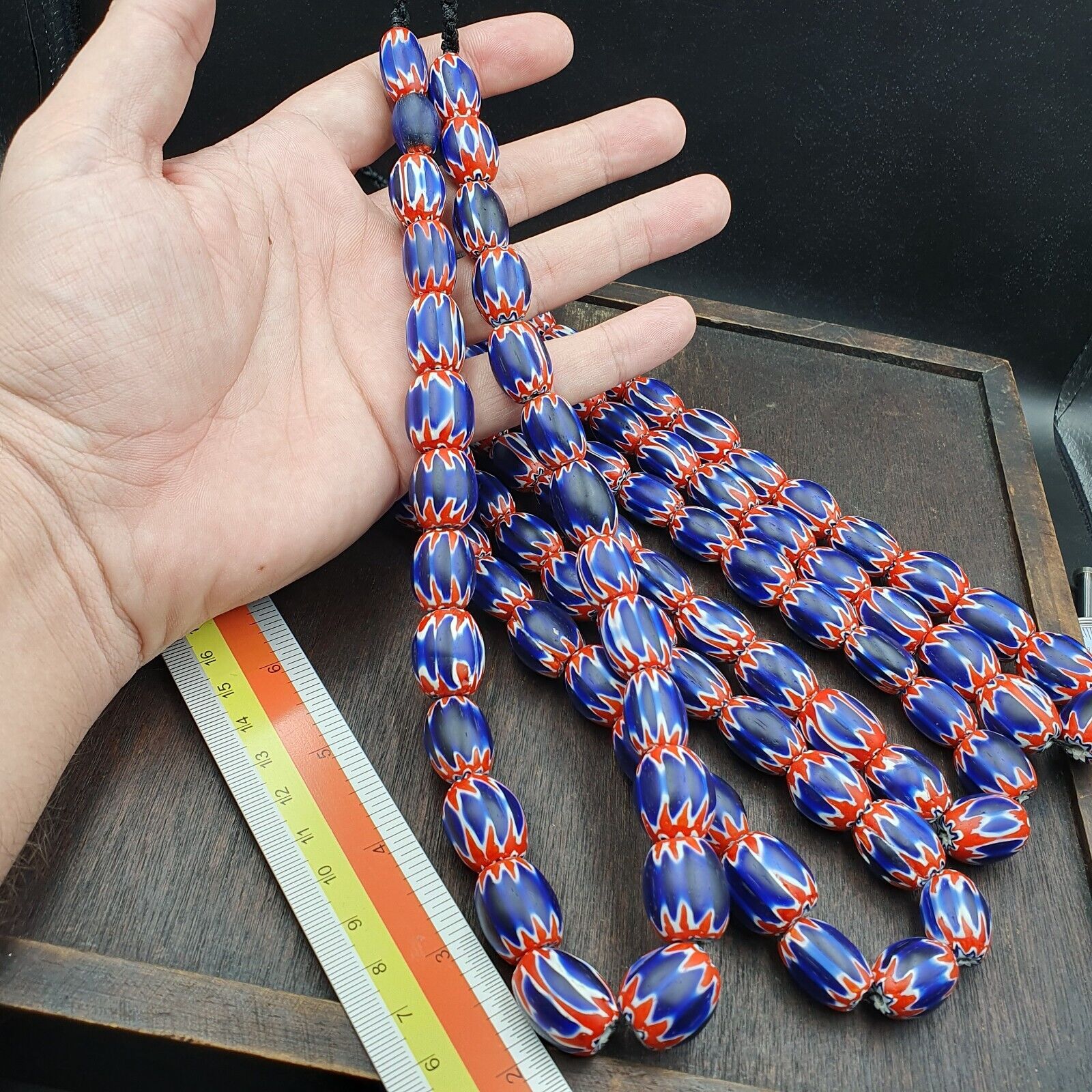 Venetian Antique Style African Blue Glass Chevron With Big Beads 14-18mm
