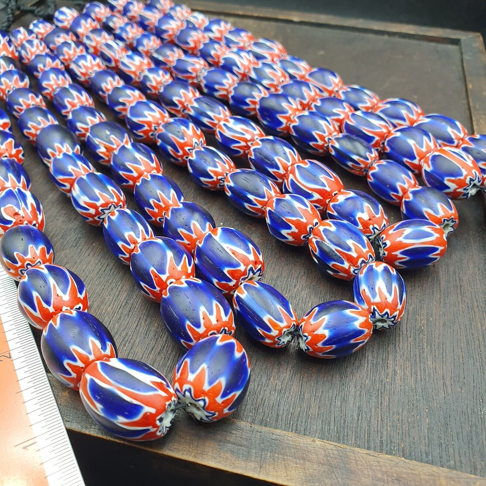Venetian Antique Style African Blue Glass Chevron With Big Beads 14-18mm