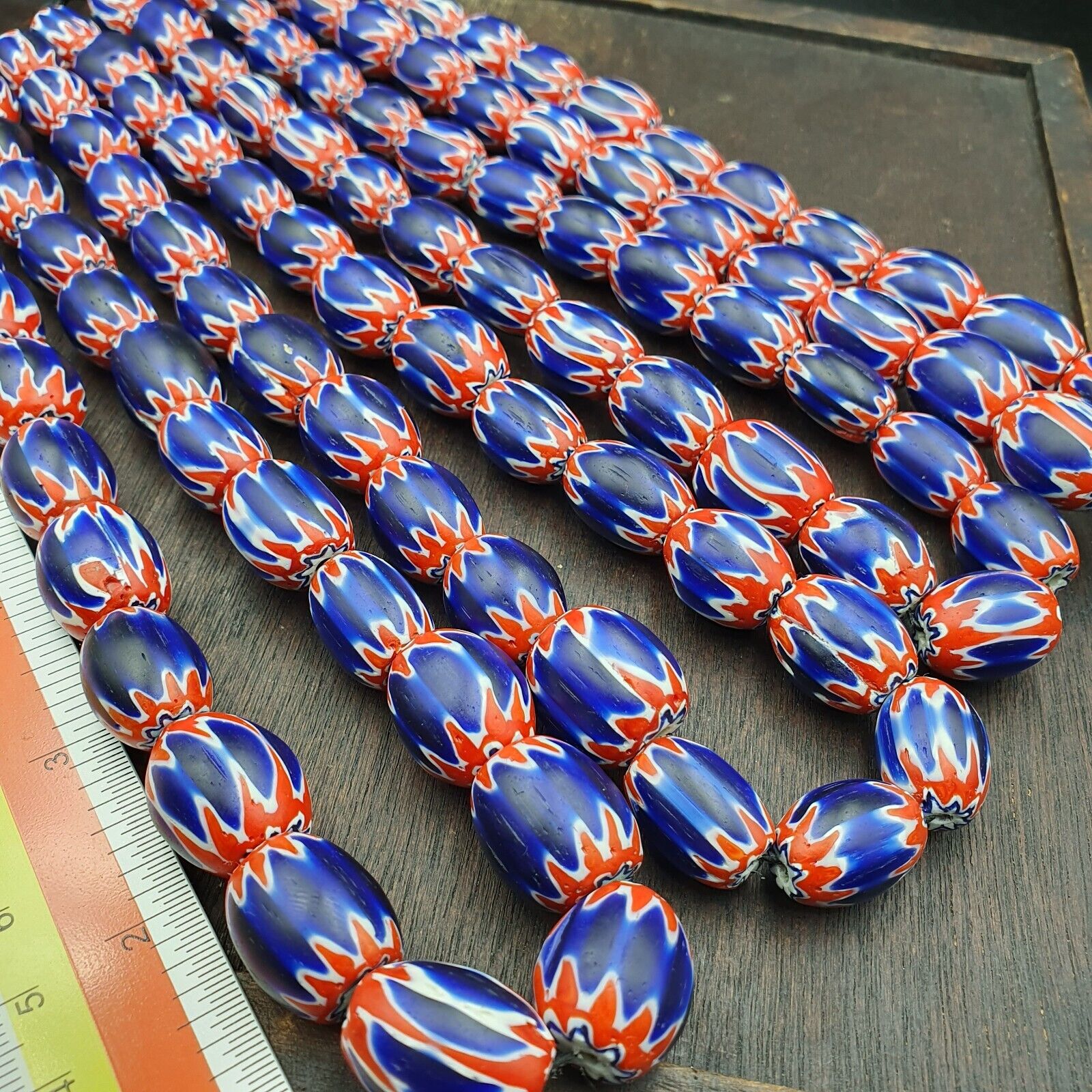 Venetian Antique Style African Blue Glass Chevron With Big Beads 14-18mm
