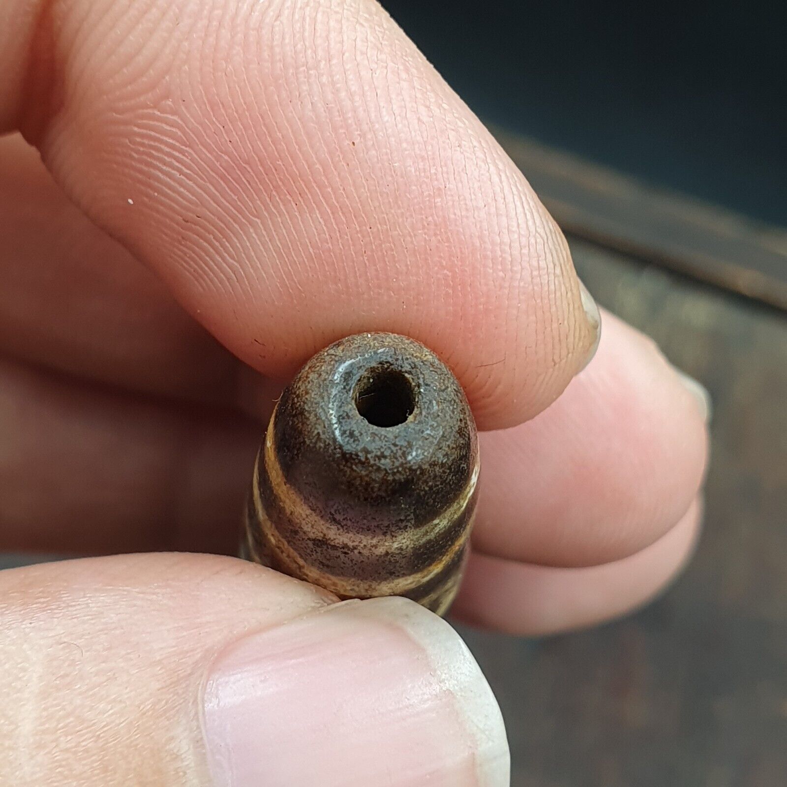 Old Indo Tibetan Agate 9 Eyes in zigzag lines Agate stone Dzi Bead Amulet TBA-3