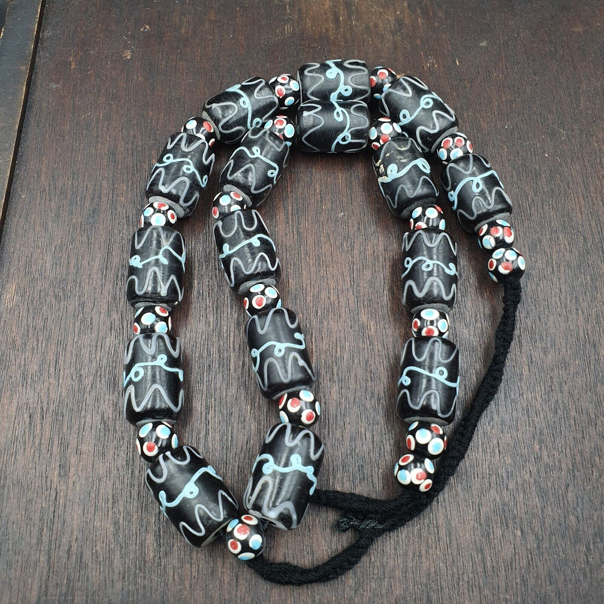 Vintage Black Gabri Eyes Skunk Thousand eyes Glass Beads Strand