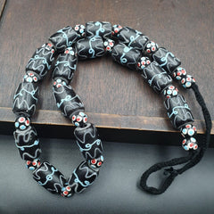 Vintage Black Gabri Eyes Skunk Thousand eyes Glass Beads Strand