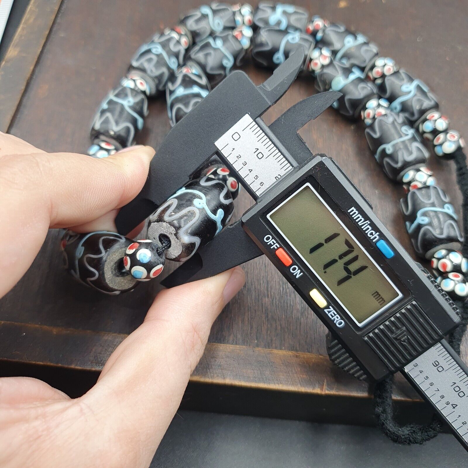 Vintage Black Gabri Eyes Skunk Thousand eyes Glass Beads Strand