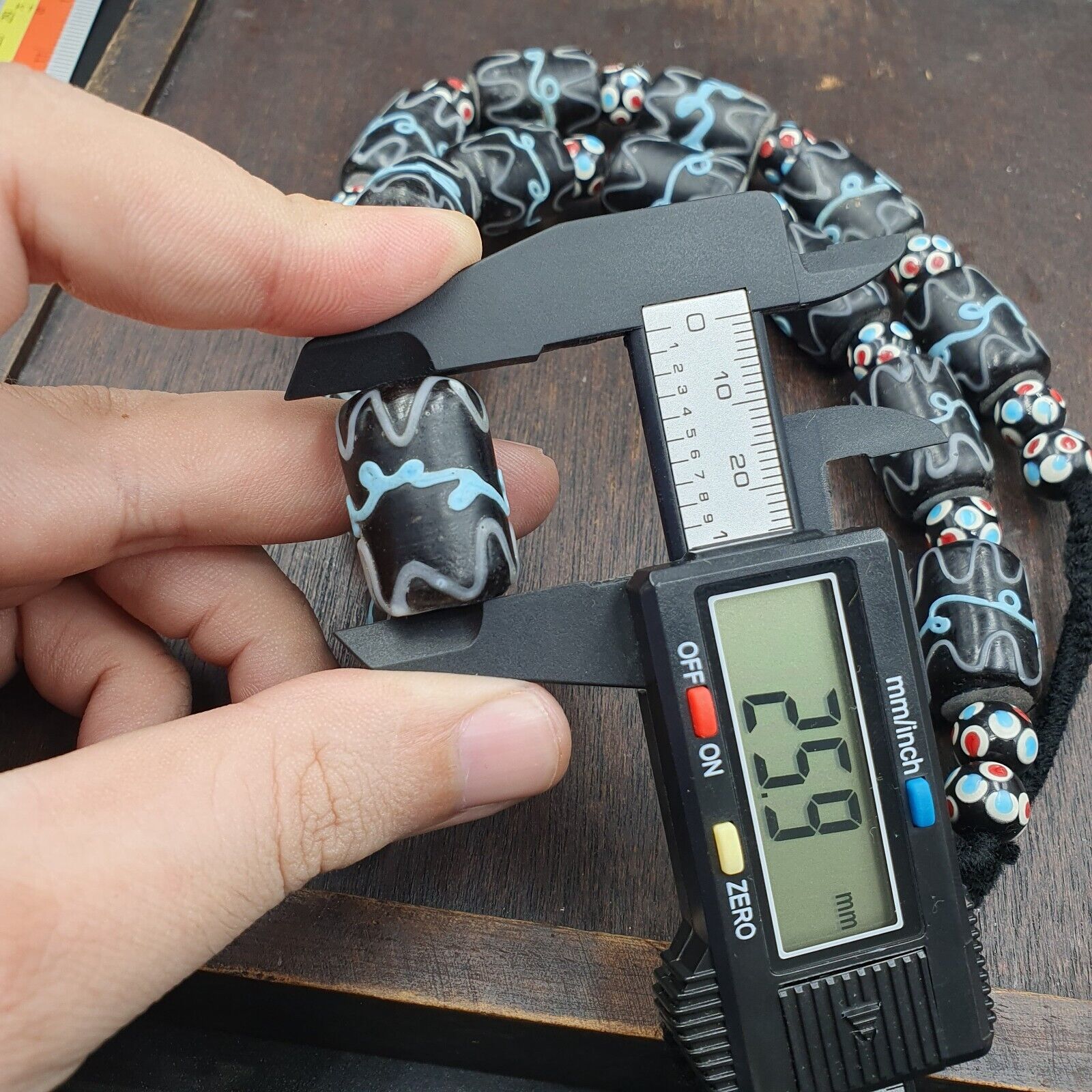 Vintage Black Gabri Eyes Skunk Thousand eyes Glass Beads Strand