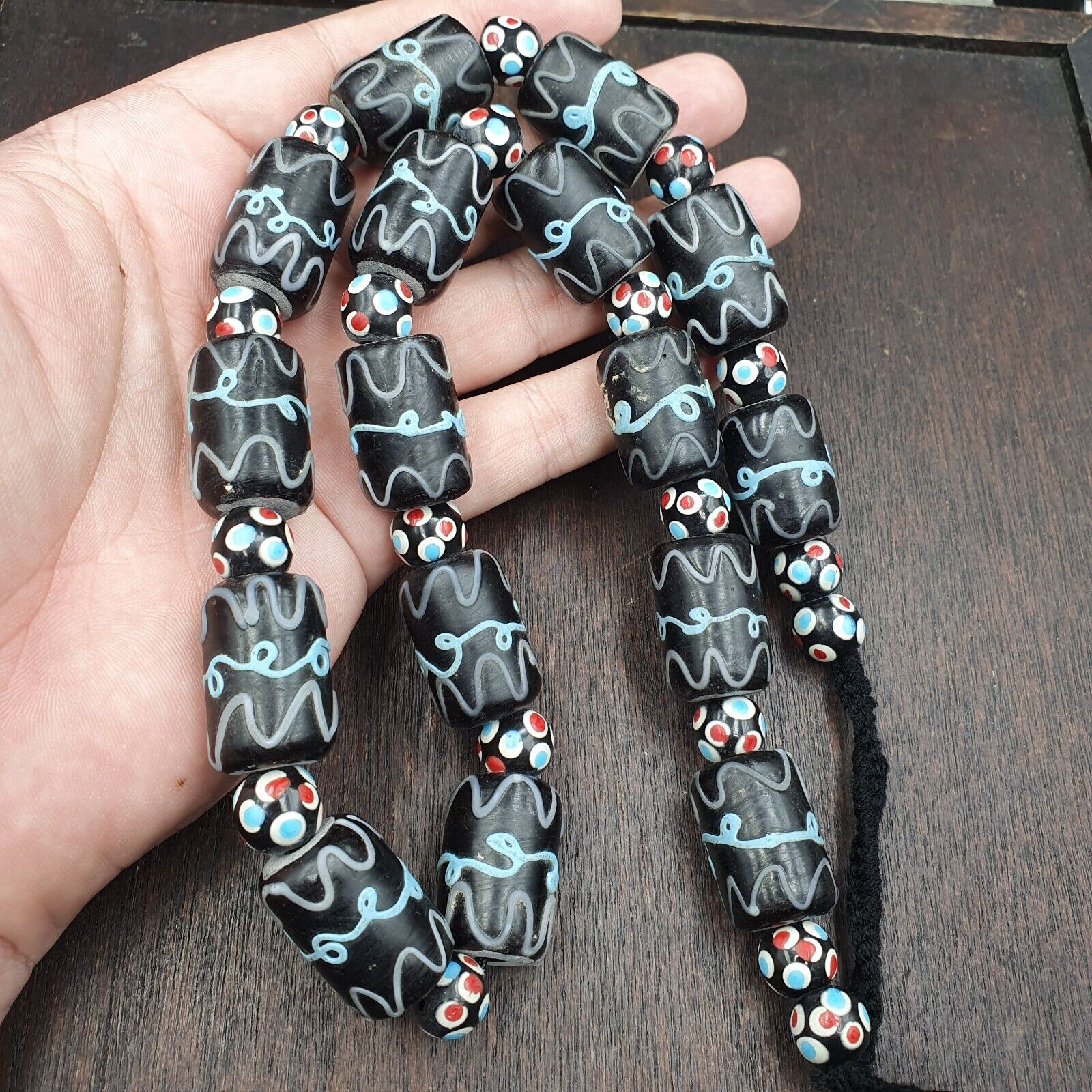 Vintage Black Gabri Eyes Skunk Thousand eyes Glass Beads Strand