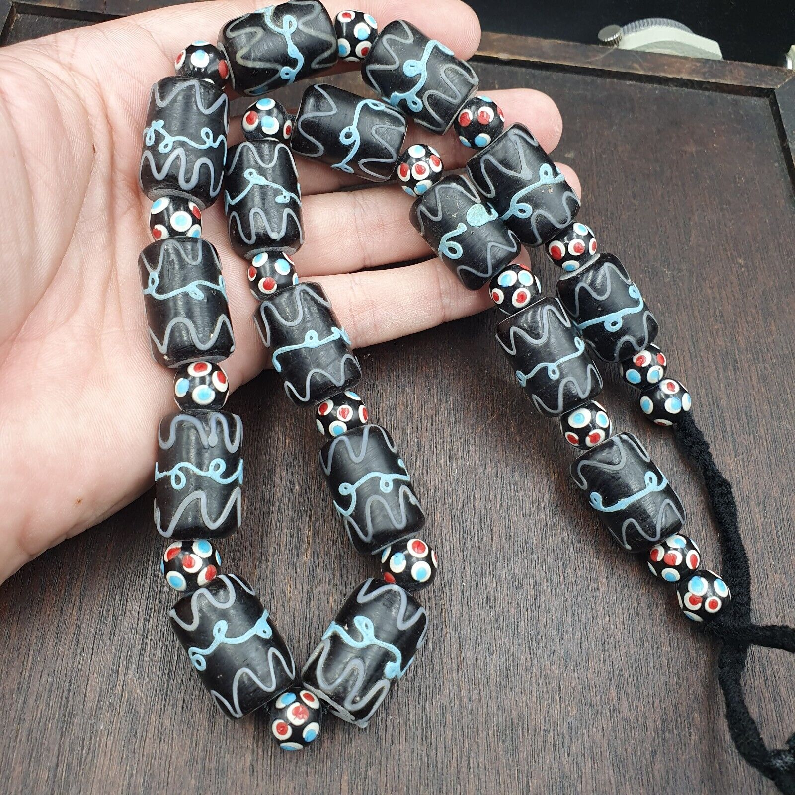 Vintage Black Gabri Eyes Skunk Thousand eyes Glass Beads Strand