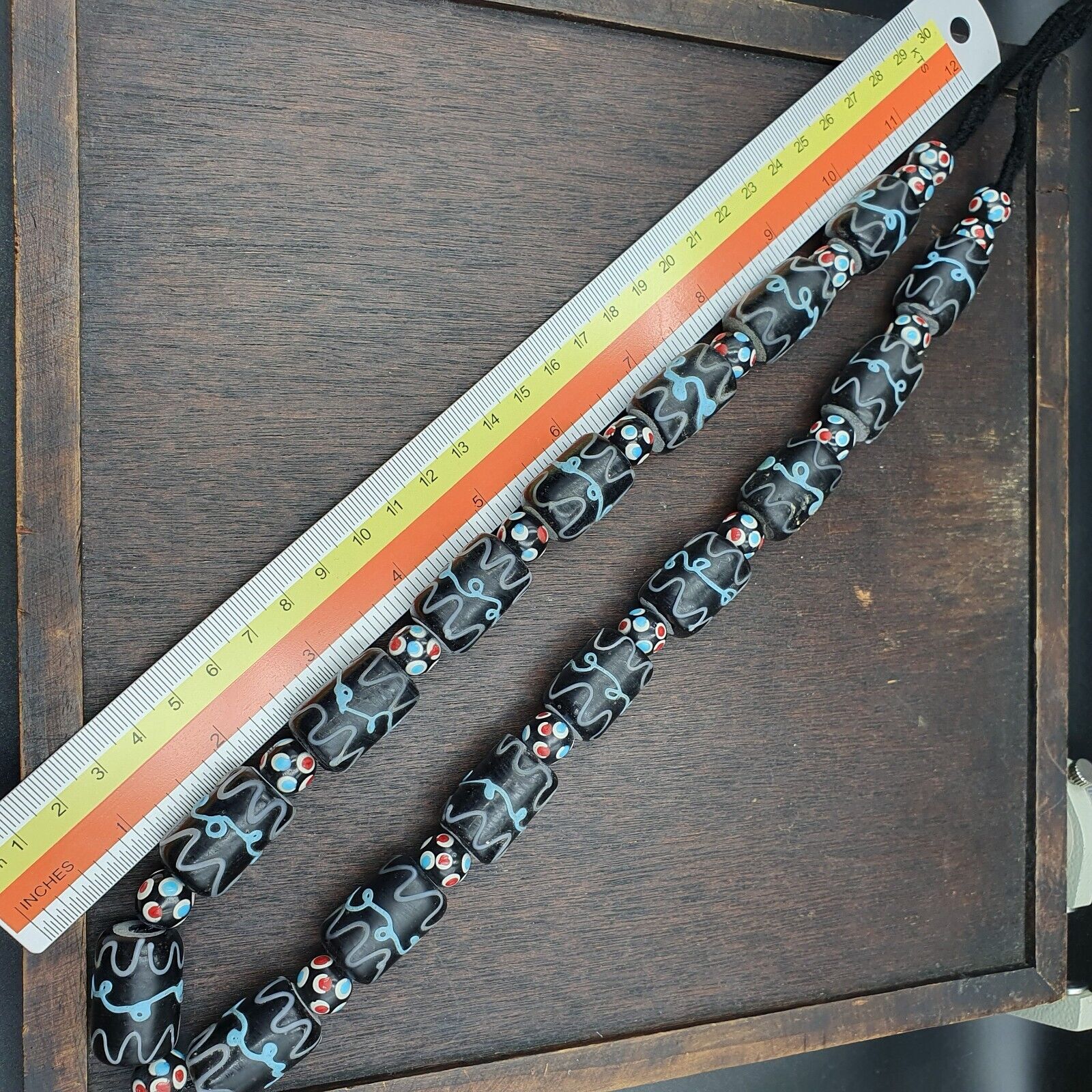 Vintage Black Gabri Eyes Skunk Thousand eyes Glass Beads Strand