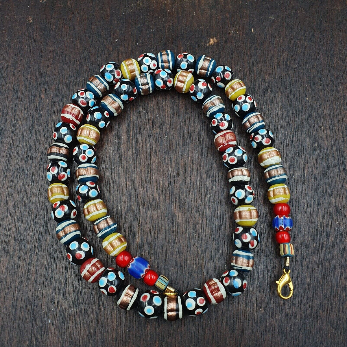 Vintage Fancy Floral Venetian Style Skunk Beads | African Style Necklace