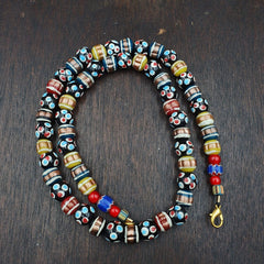 Vintage Fancy Floral Venetian Style Skunk Beads | African Style Necklace