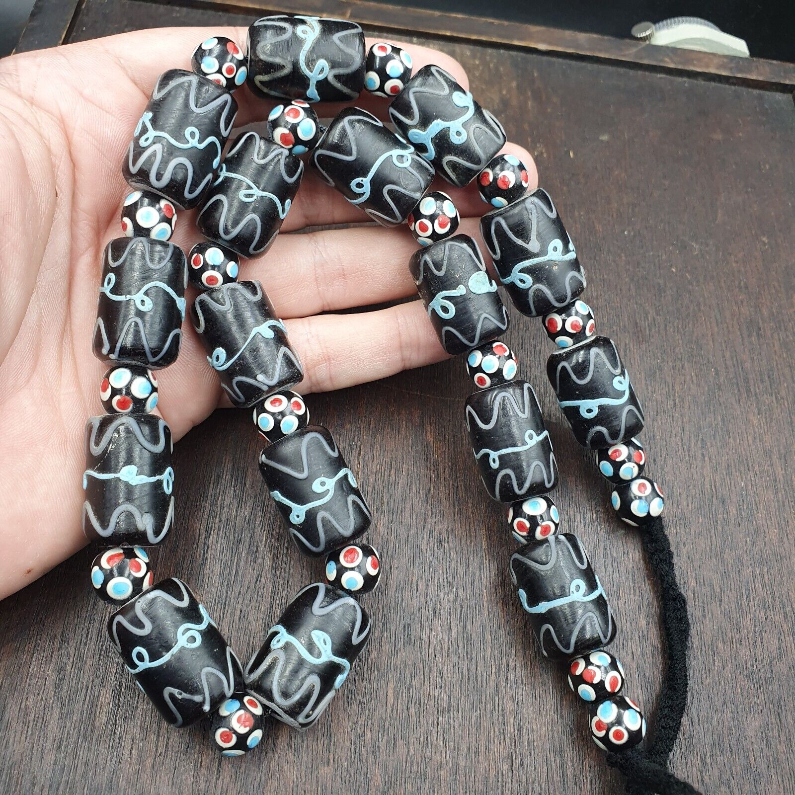Vintage Black Gabri Eyes Skunk Thousand eyes Glass Beads Strand