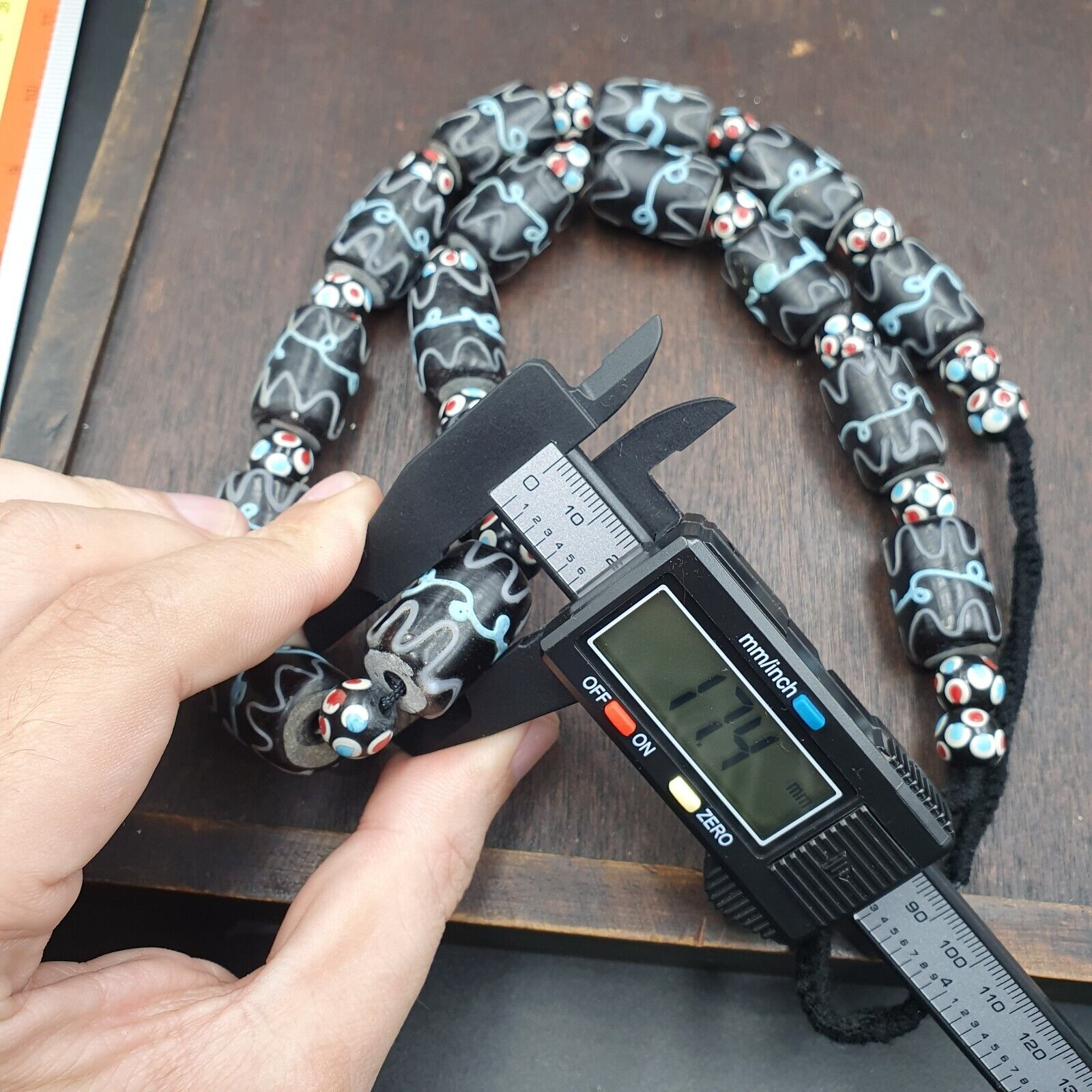 Vintage Black Gabri Eyes Skunk Thousand eyes Glass Beads Strand