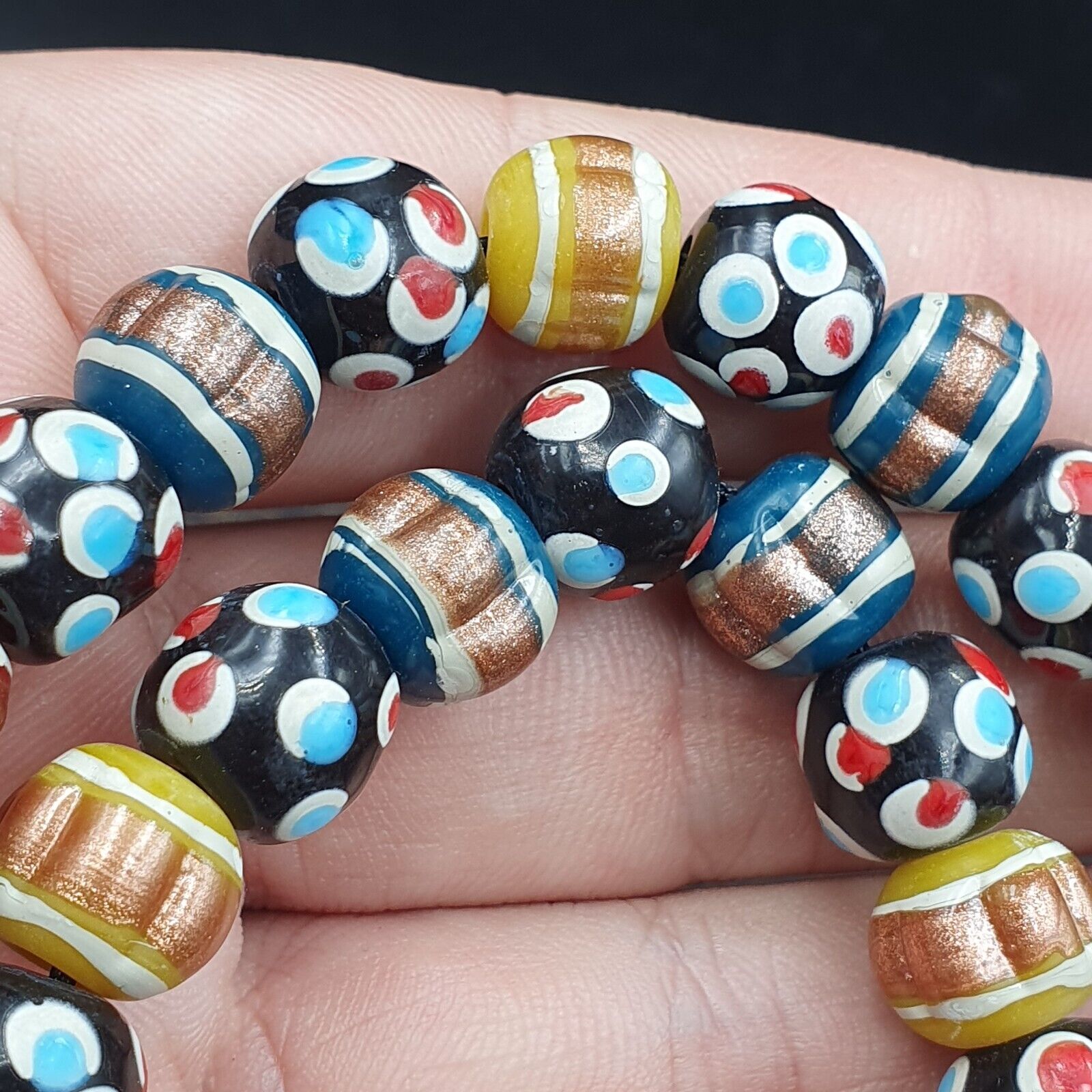 Vintage Fancy Floral Venetian Style Skunk Beads | African Style Necklace