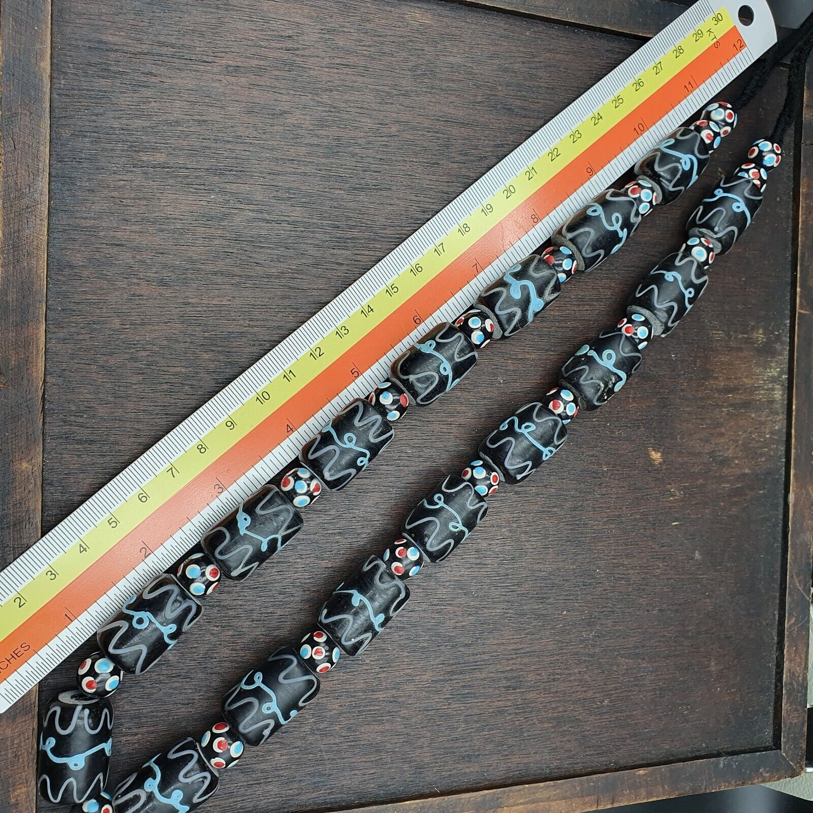 Vintage Black Gabri Eyes Skunk Thousand eyes Glass Beads Strand