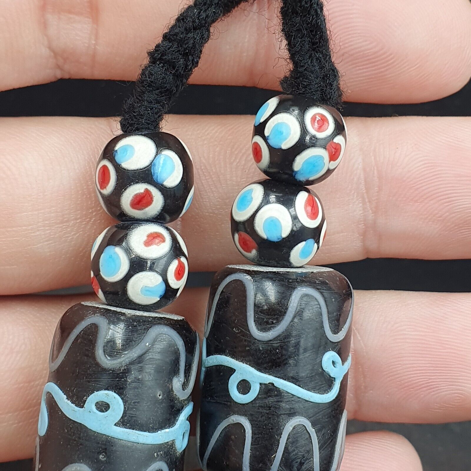 Vintage Black Gabri Eyes Skunk Thousand eyes Glass Beads Strand