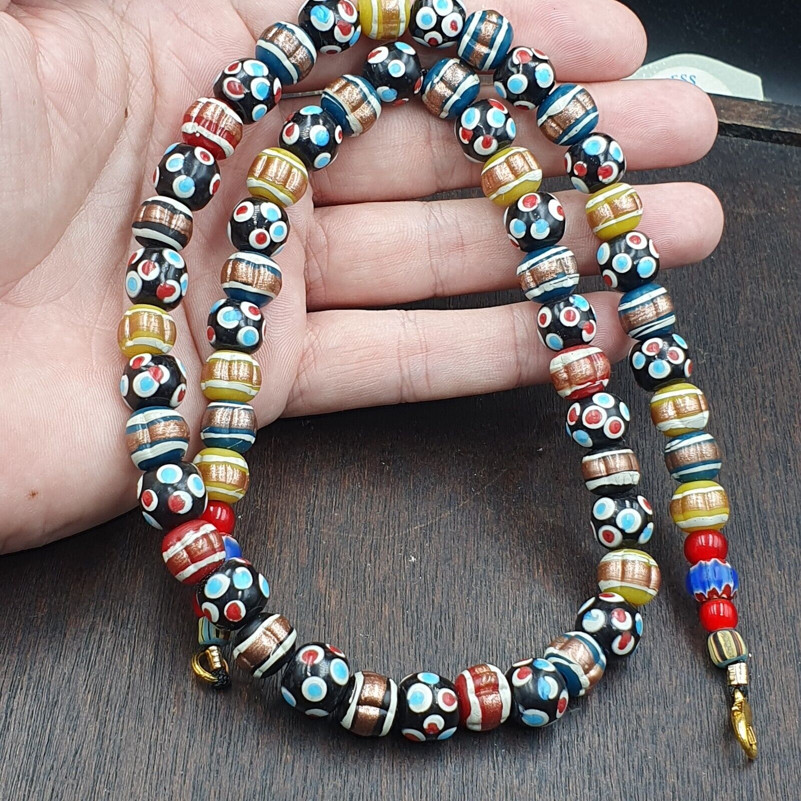 Vintage Fancy Floral Venetian Style Skunk Beads | African Style Necklace