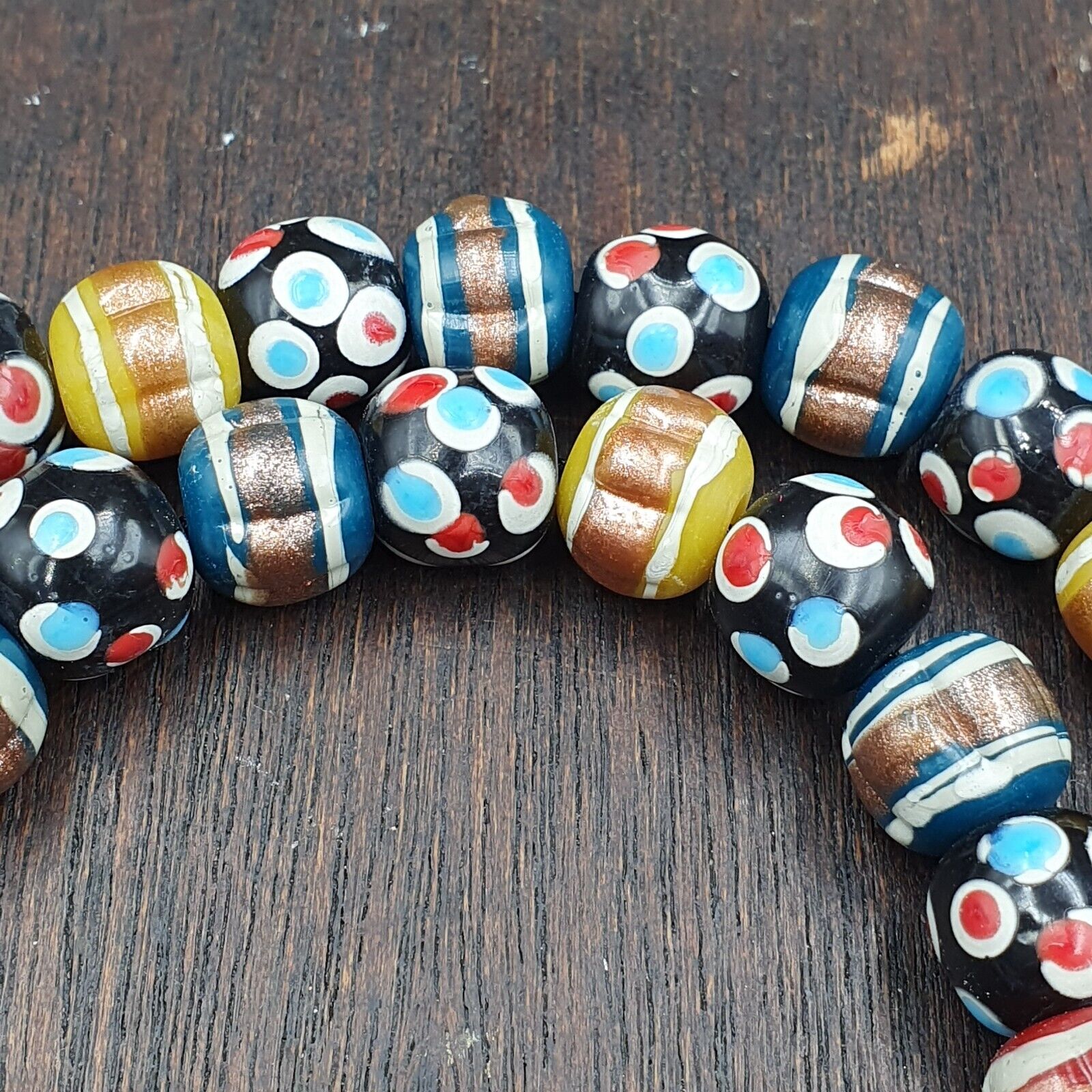 Vintage Fancy Floral Venetian Style Skunk Beads | African Style Necklace