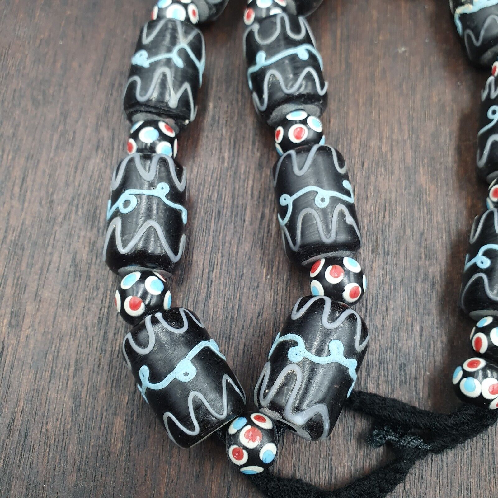 Vintage Black Gabri Eyes Skunk Thousand eyes Glass Beads Strand