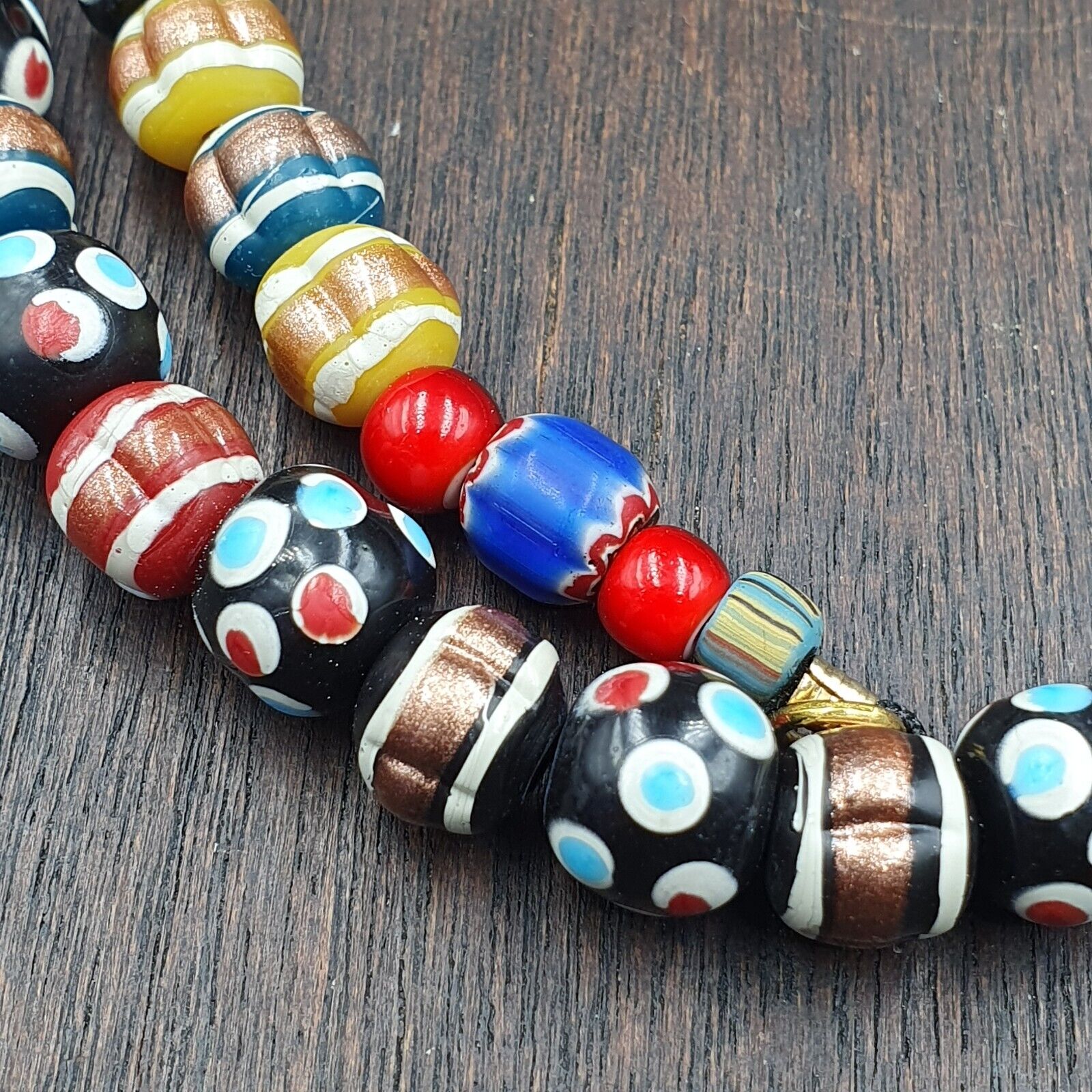 Vintage Fancy Floral Venetian Style Skunk Beads | African Style Necklace