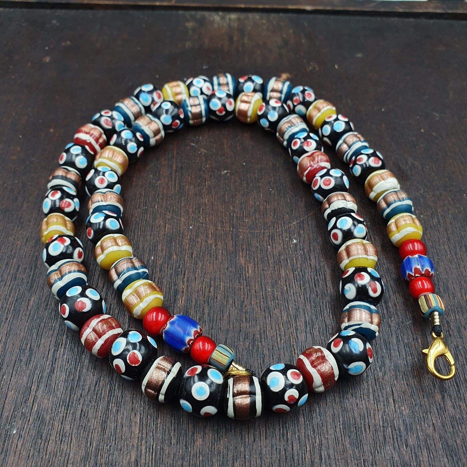 Vintage Fancy Floral Venetian Style Skunk Beads | African Style Necklace