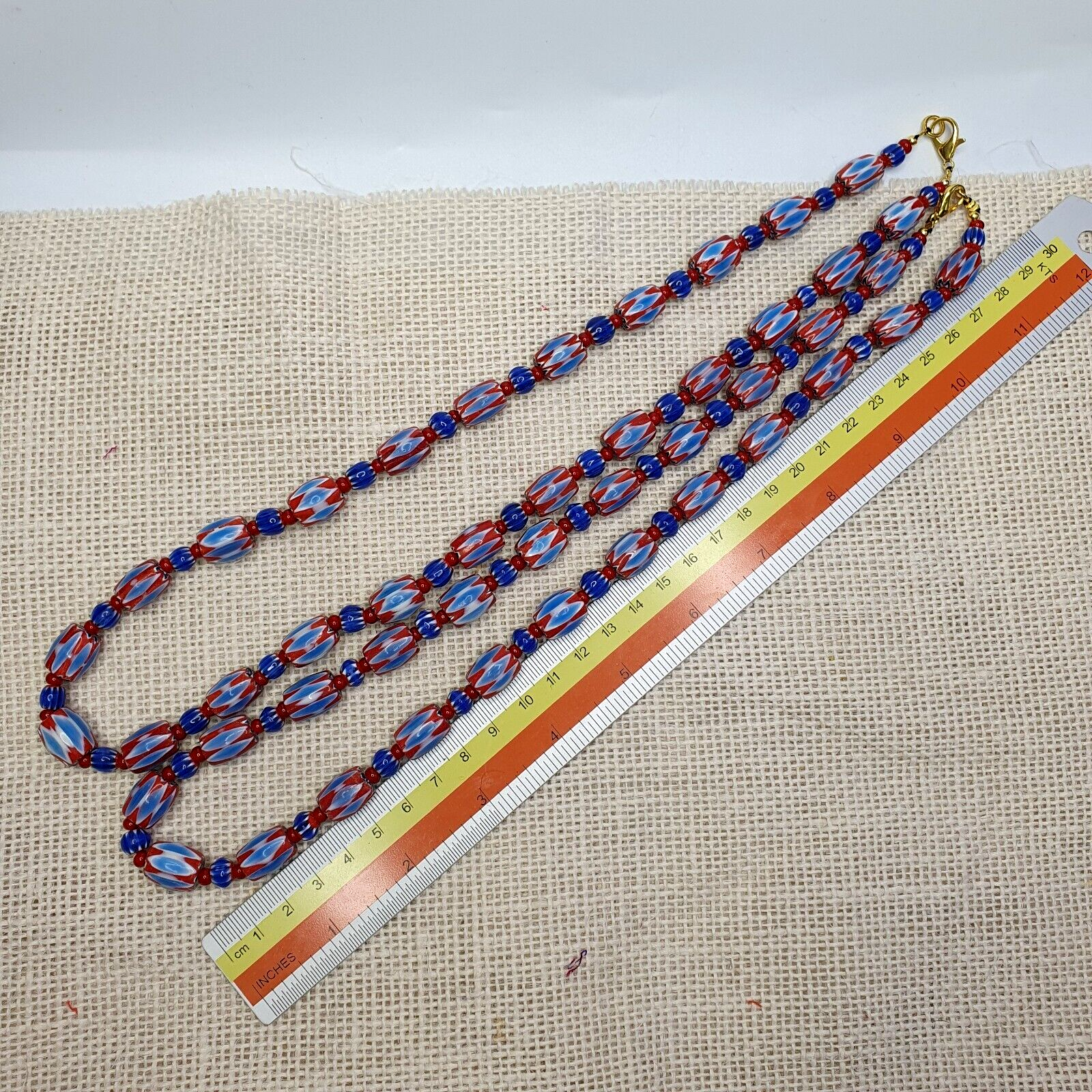 Vintage Chevron and White Heart Venetian Beads Glass Beads Necklace NC-108