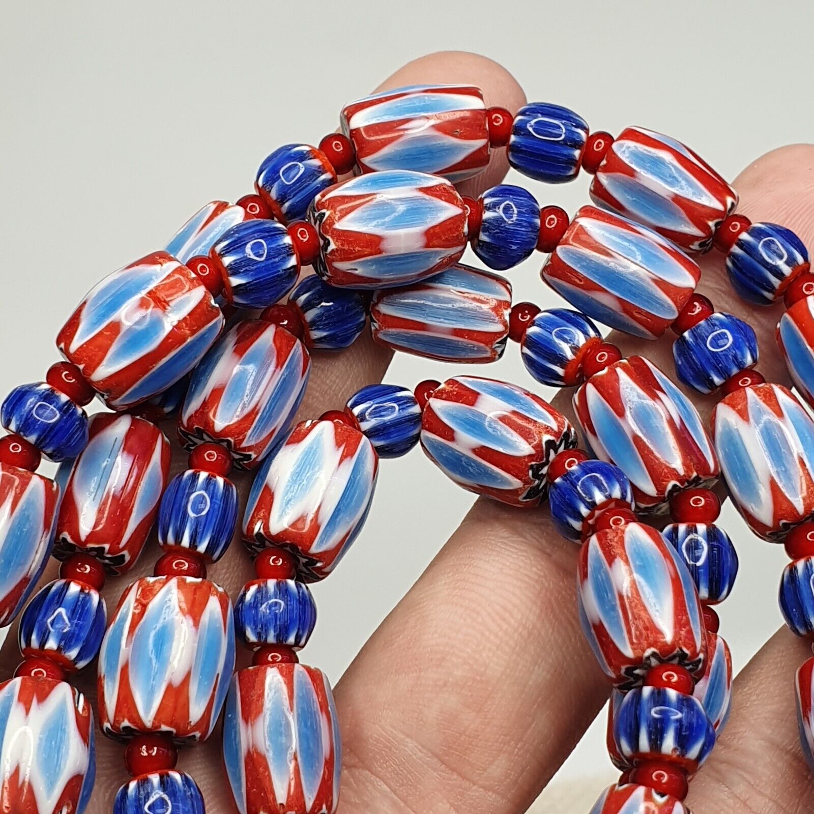 Vintage Chevron and White Heart Venetian Beads Glass Beads Necklace NC-108
