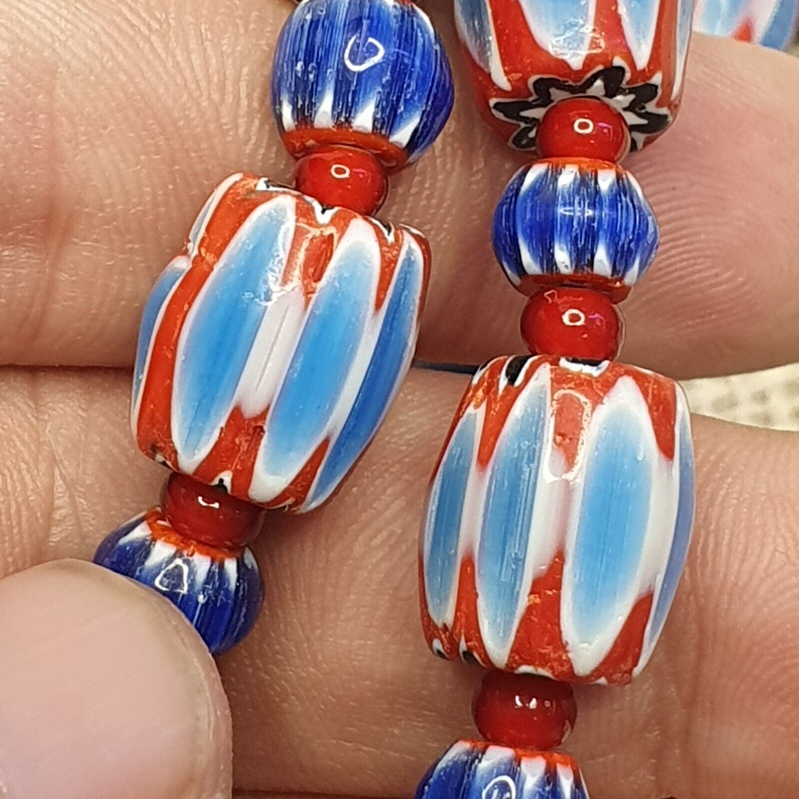 Vintage Chevron and White Heart Venetian Beads Glass Beads Necklace NC-108