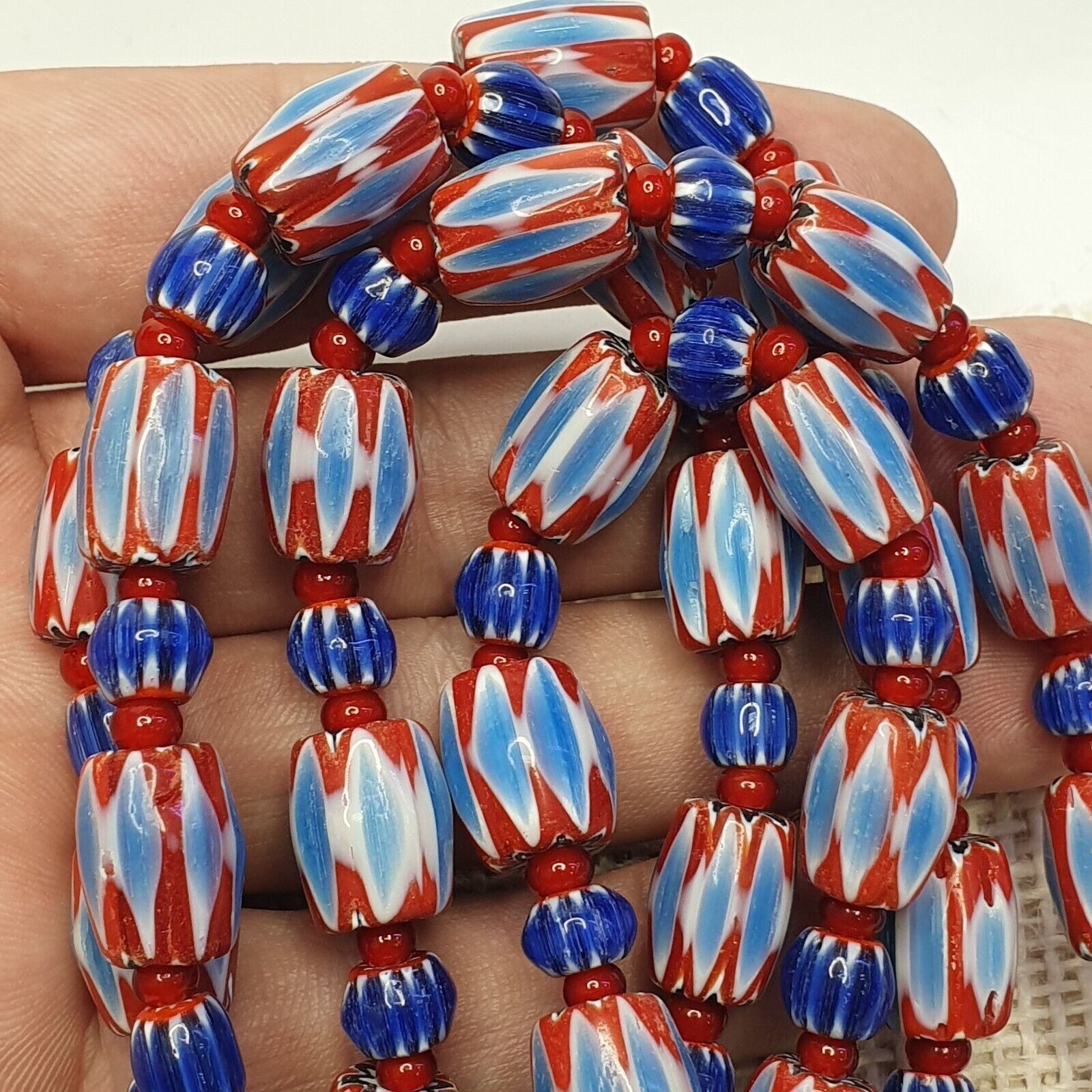 Vintage Chevron and White Heart Venetian Beads Glass Beads Necklace NC-108