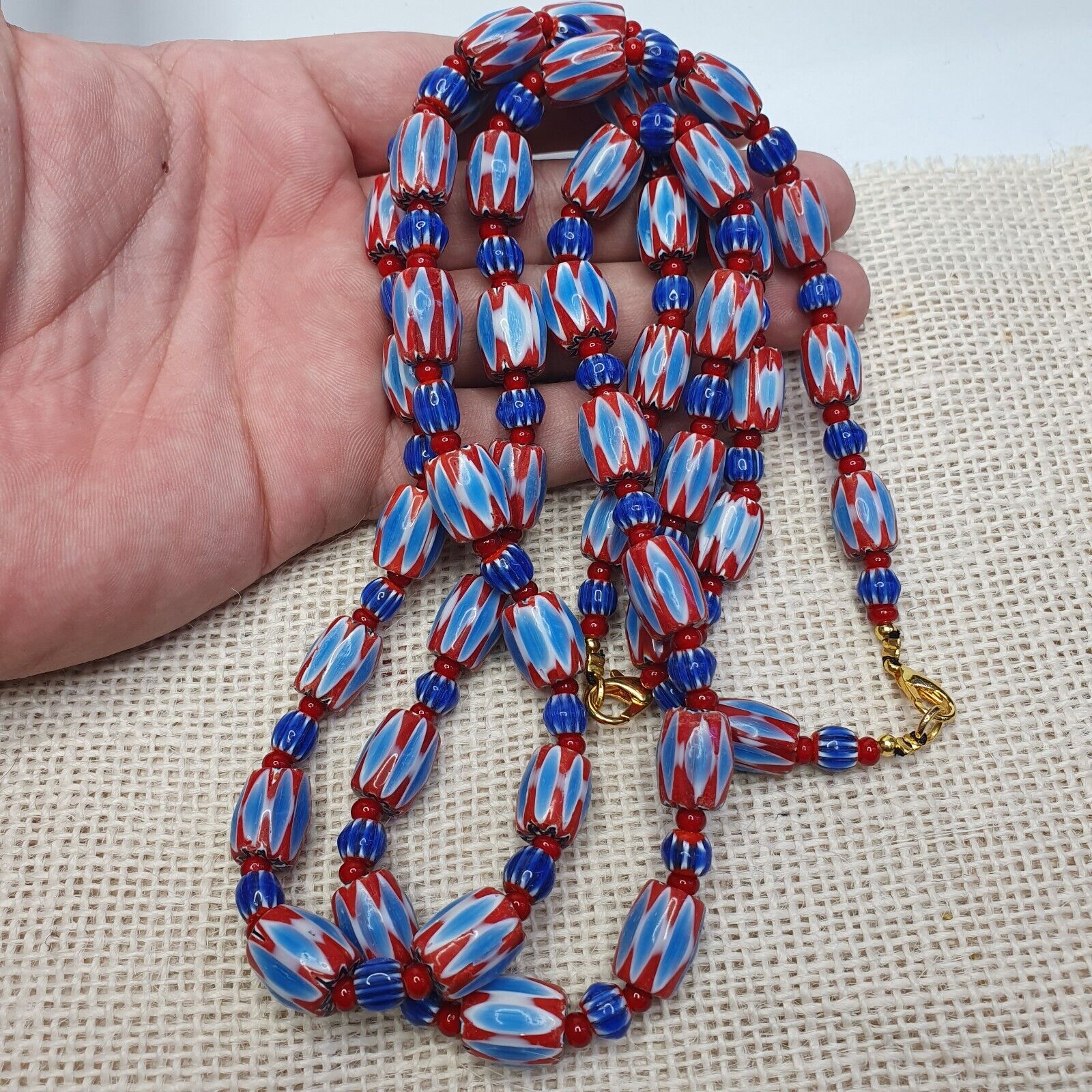 Vintage Chevron and White Heart Venetian Beads Glass Beads Necklace NC-108