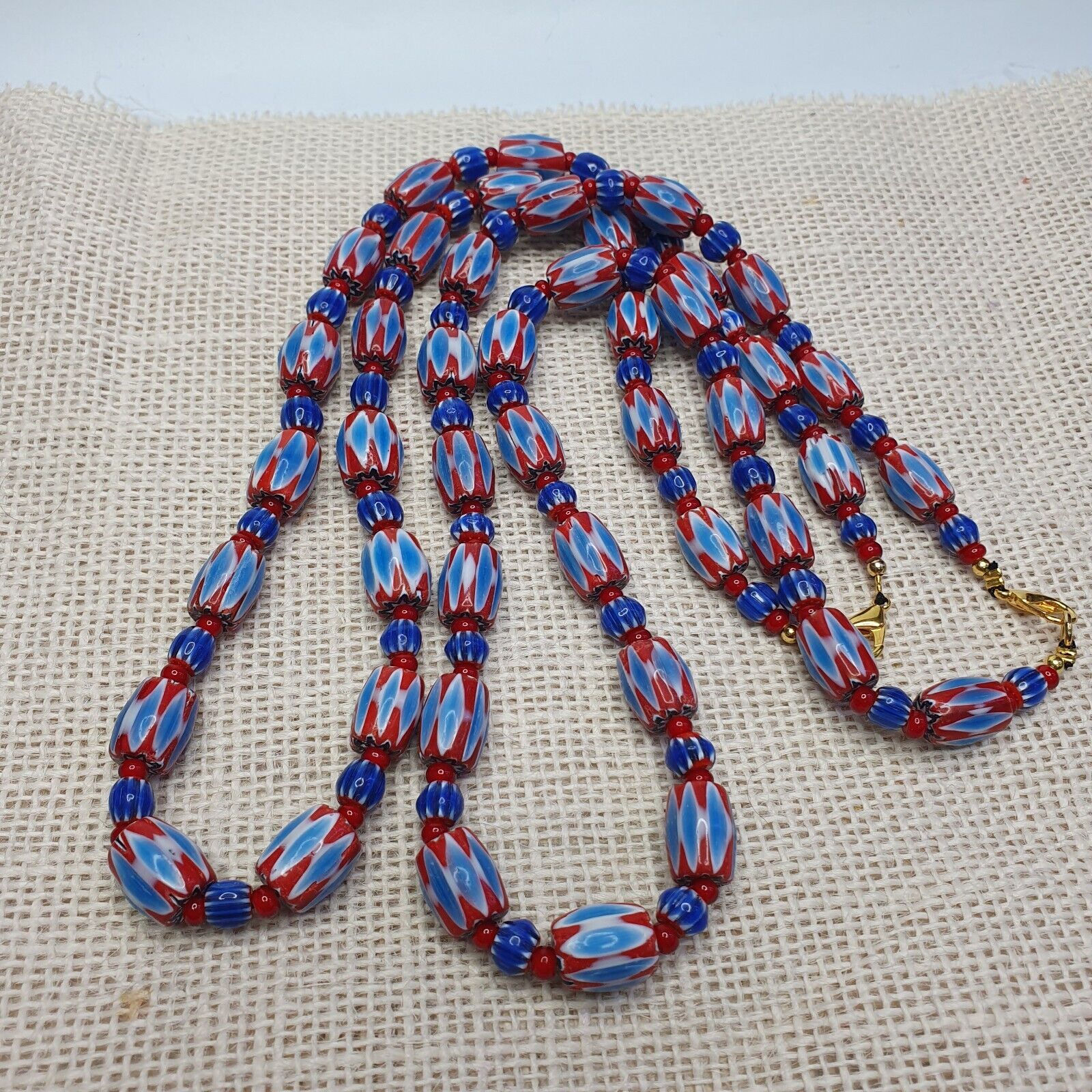 Vintage Chevron and White Heart Venetian Beads Glass Beads Necklace NC-108