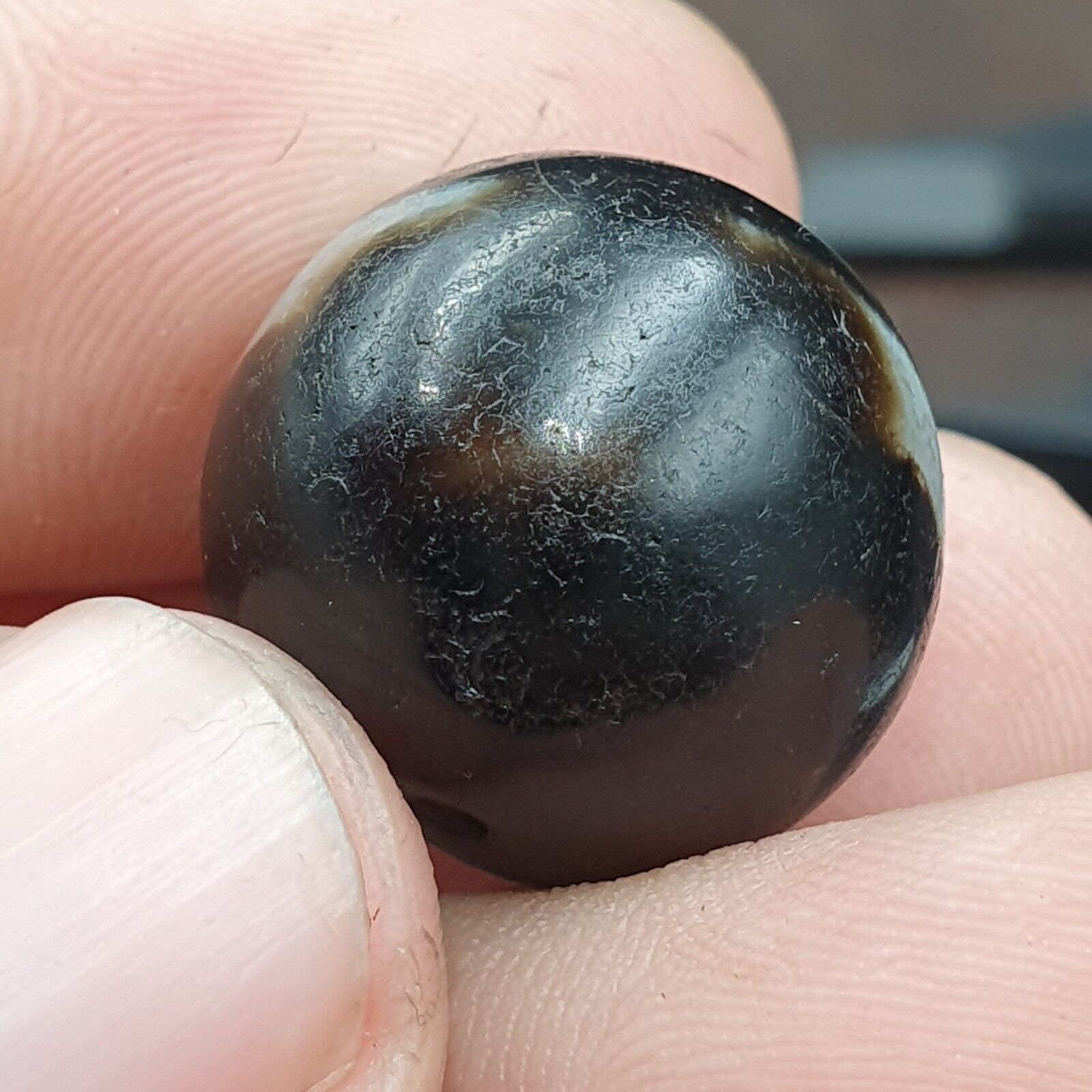 Antique Tibetan Agate Bead: A Rare Gem from the Past 19 x18 mm ET-3