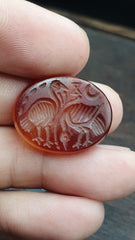 Antique AGATE SEAL BEAD " Birds, Animals Intaglio Stamp Ring Cabochon