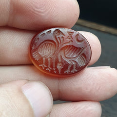 Antique AGATE SEAL BEAD " Birds, Animals Intaglio Stamp Ring Cabochon