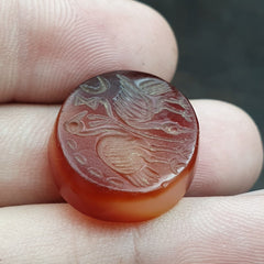Antique AGATE SEAL BEAD " Birds, Animals Intaglio Stamp Ring Cabochon