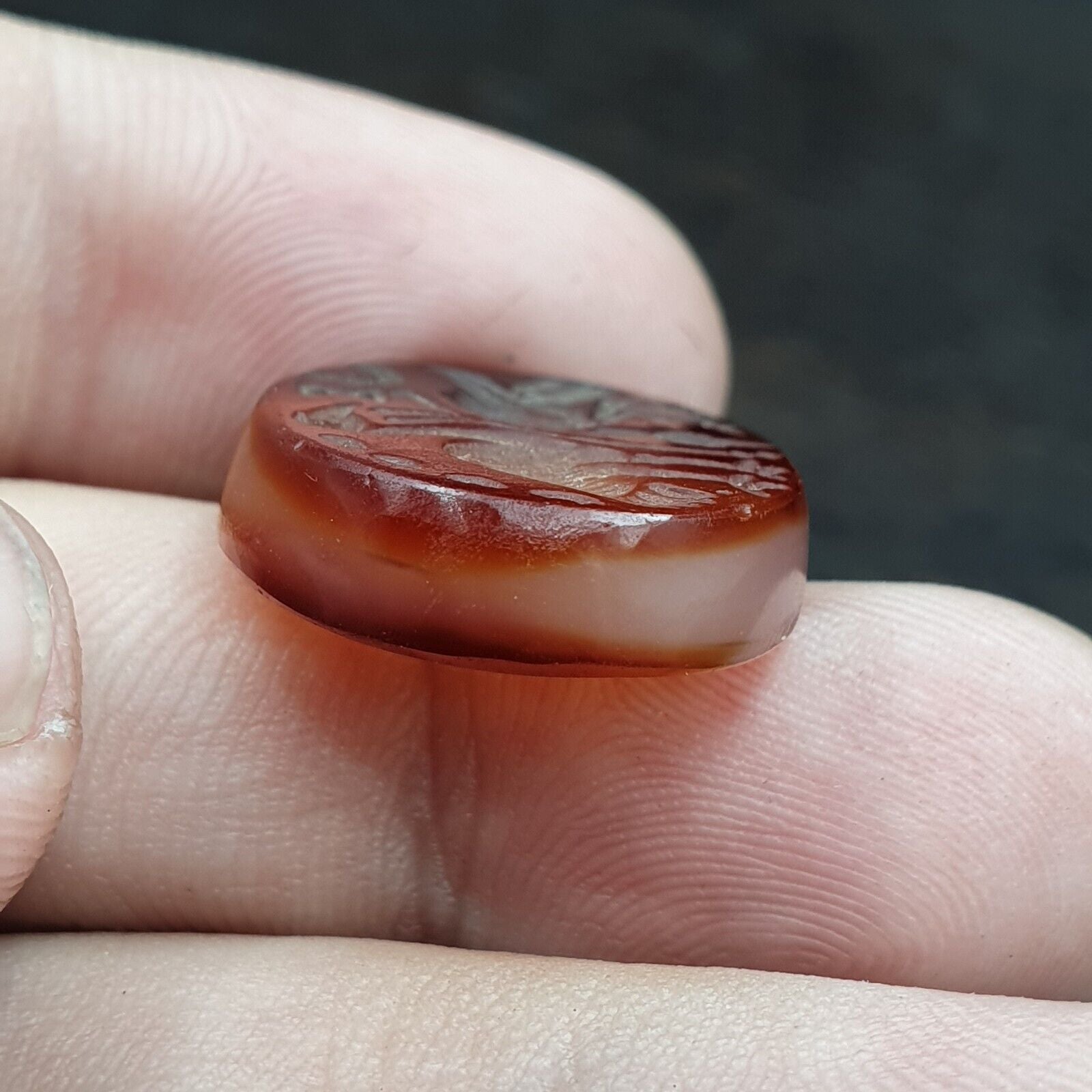 Antique AGATE SEAL BEAD " Birds, Animals Intaglio Stamp Ring Cabochon