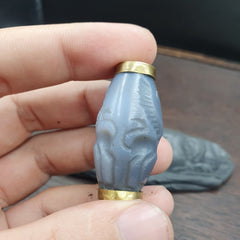 Antique Ancient Persian Chalcedony Agate Bead Mysterious Animals Intaglio