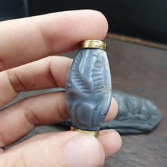 Antique Ancient Persian Chalcedony Agate Bead Mysterious Animals Intaglio