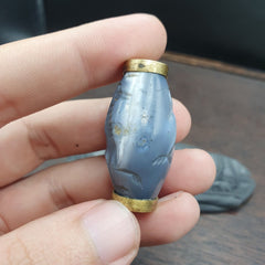 Antique Ancient Persian Chalcedony Agate Bead Mysterious Animals Intaglio