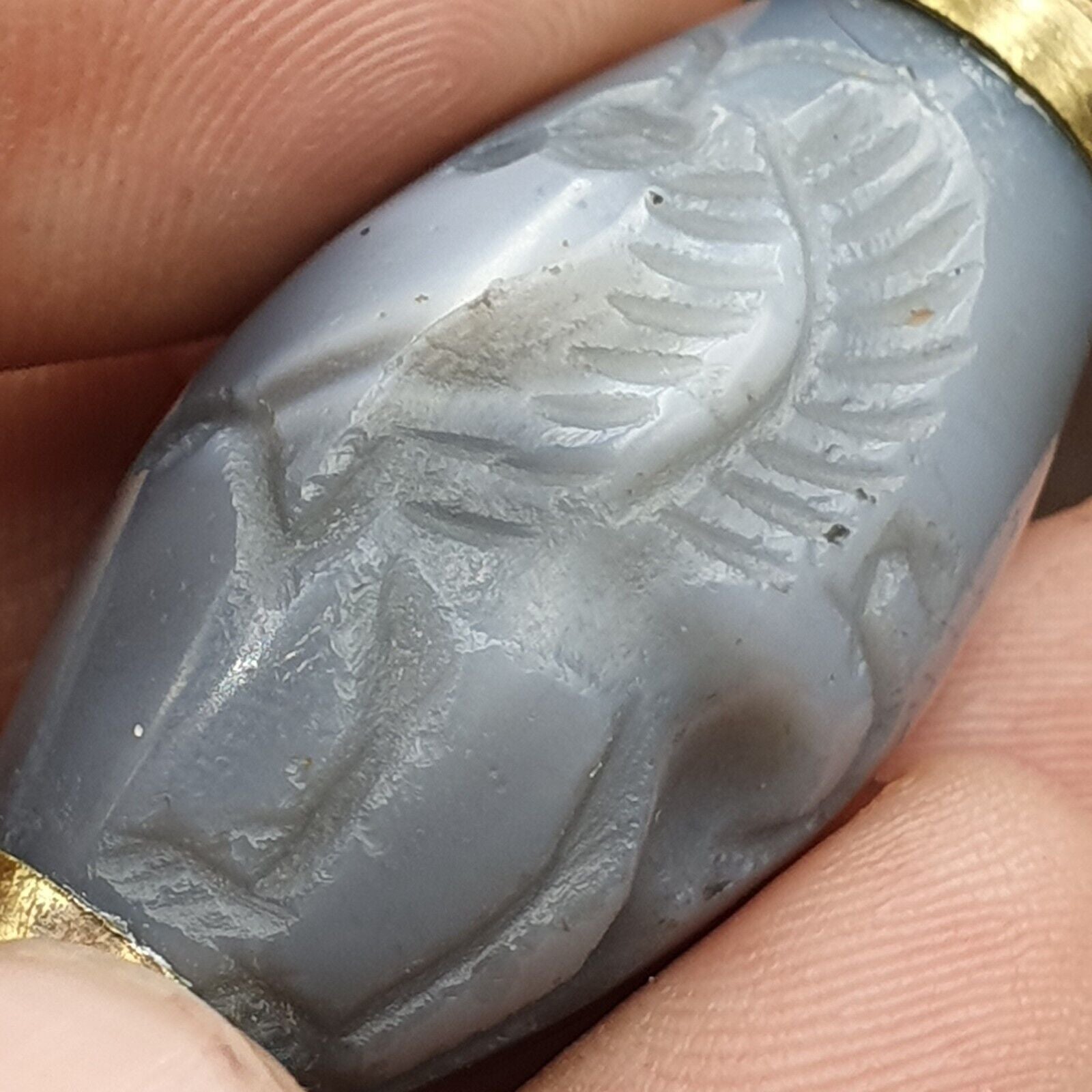 Antique Ancient Persian Chalcedony Agate Bead Mysterious Animals Intaglio