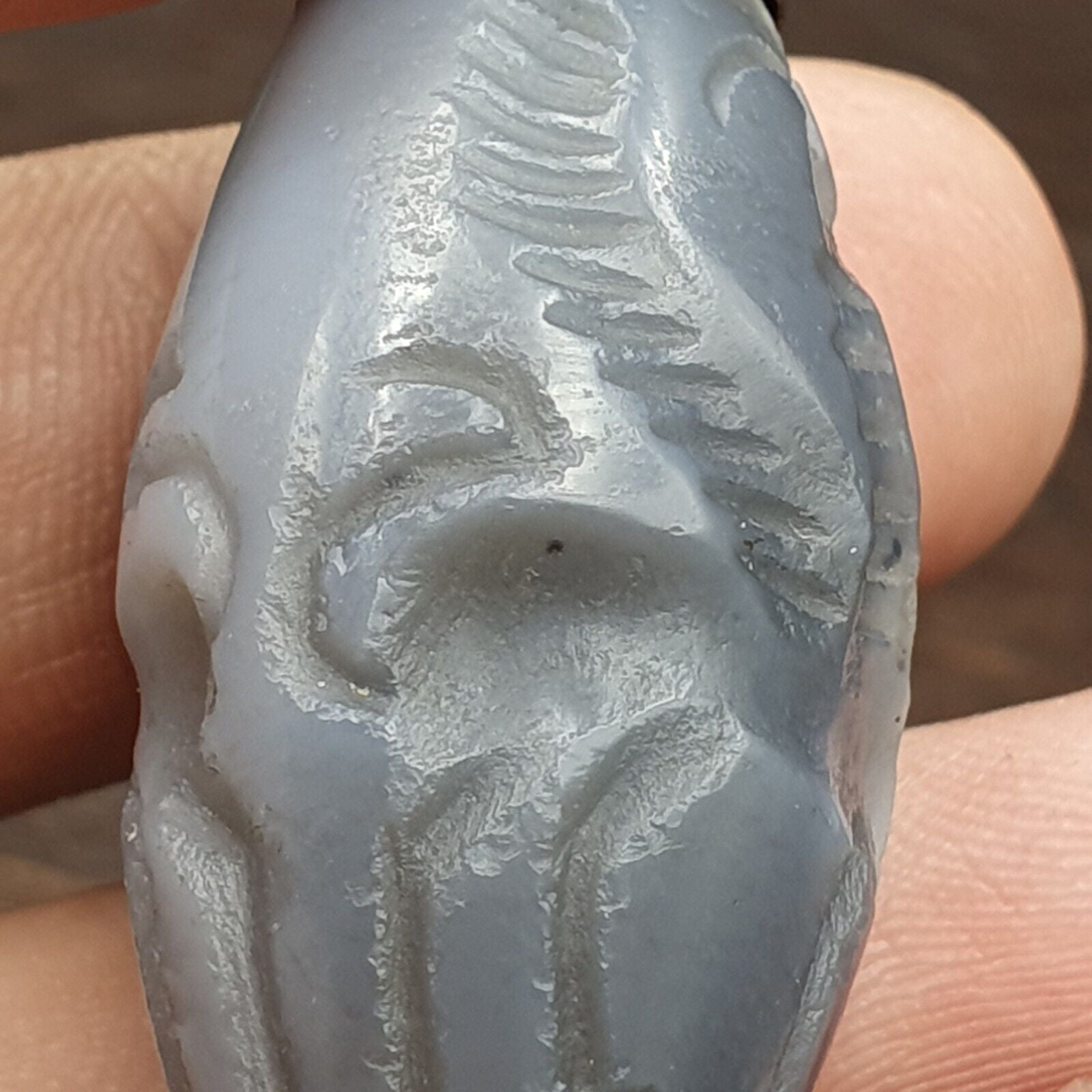 Antique Ancient Persian Chalcedony Agate Bead Mysterious Animals Intaglio
